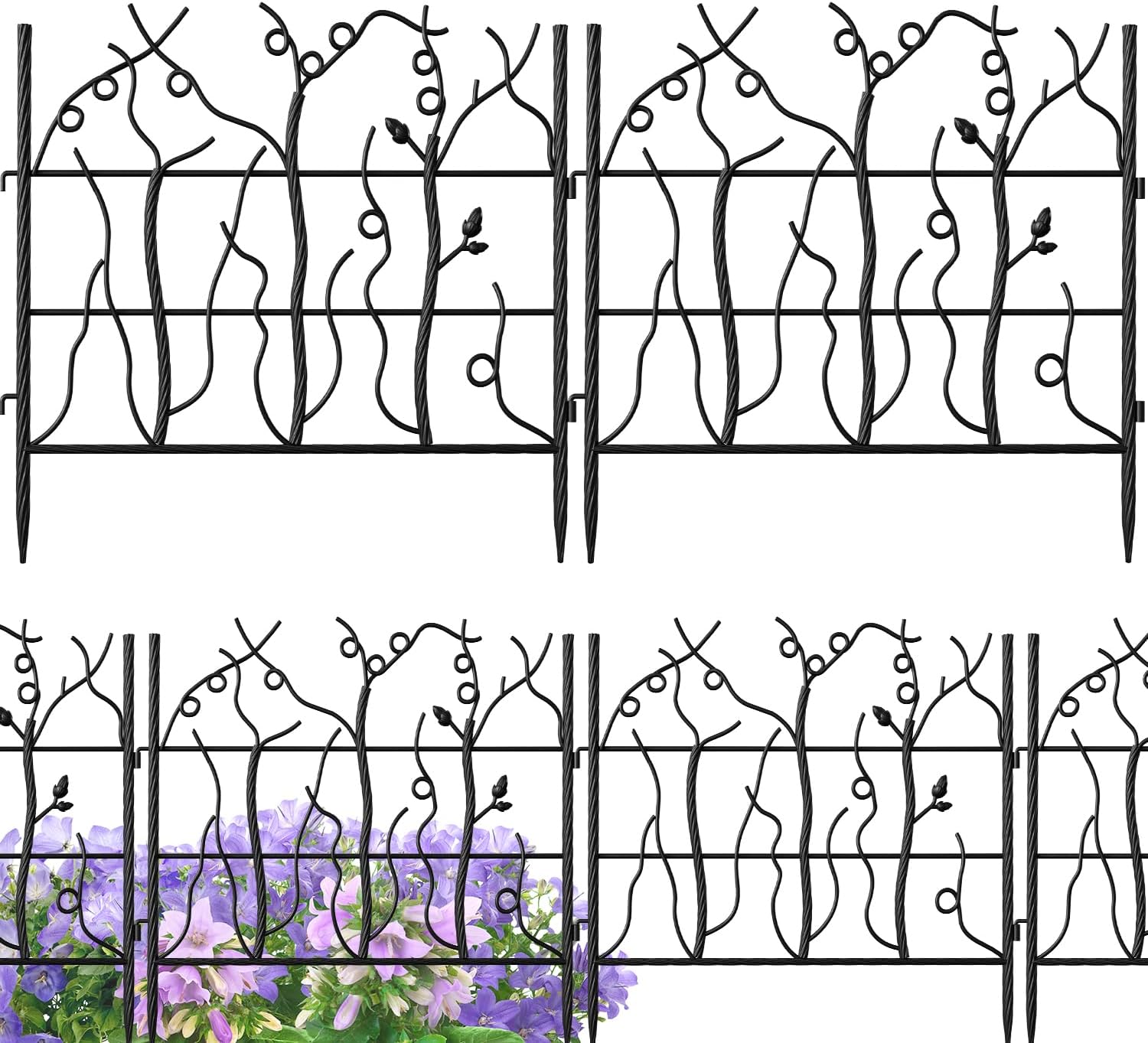 AMAGABELI 10 Panels 17in(H)×10ft(L) Decorative Garden Fences and Borders for Dogs No Dig Rustproof Metal Fence Panels Garden Edging Border Animal Barrier Fencing for Flower Beds Yard Patio Decor Black