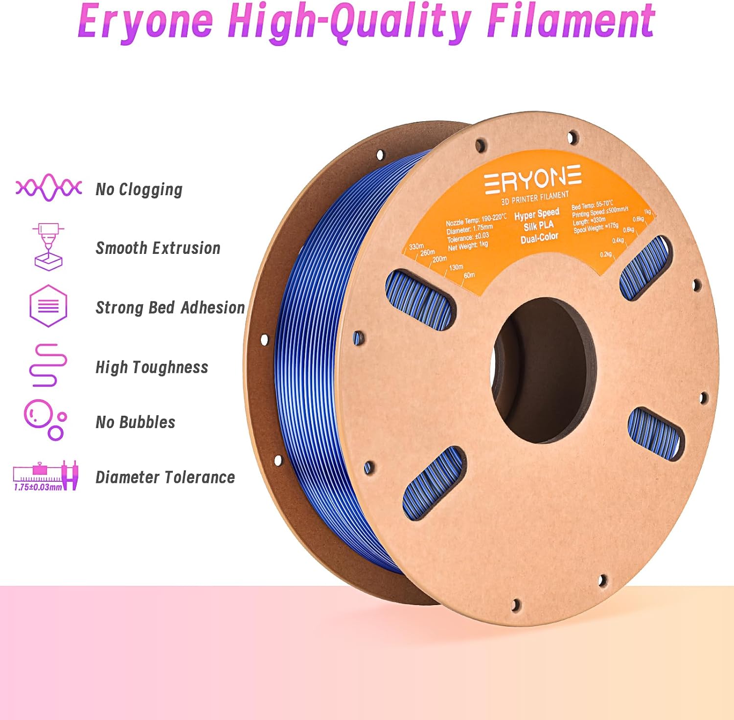 ERYONE Silk Filament PLA+ 1.75mm Upgraded Shiny 3D Printer Filament, Gloss Finish, Fit Most FDM Printer Stable Printing,1kg (2.2LBS)/Spool, Silver