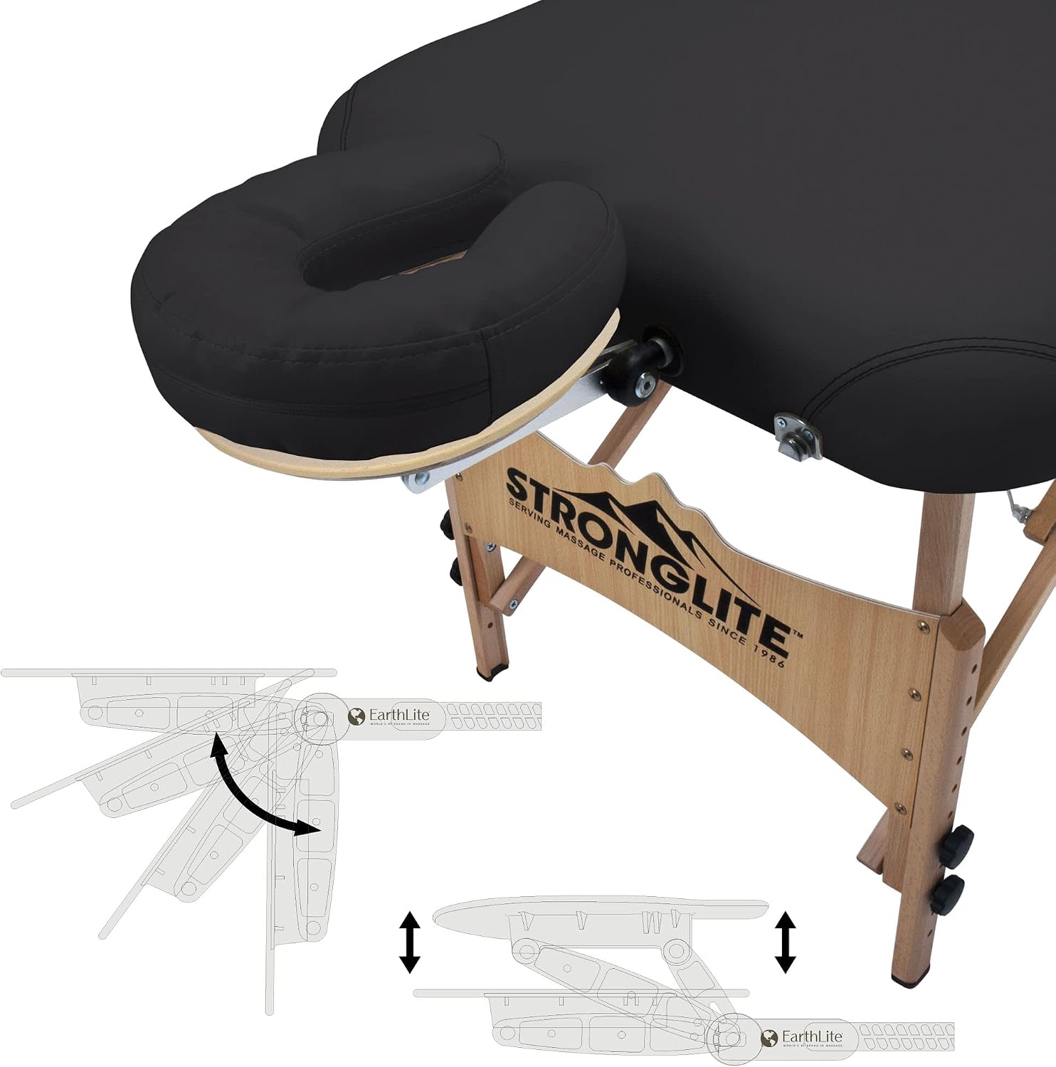 STRONGLITE Portable Massage Table Package Shasta - All-In-One Treatment Bed w/ Adjustable Face Cradle, Pillow & Carrying Case, Black