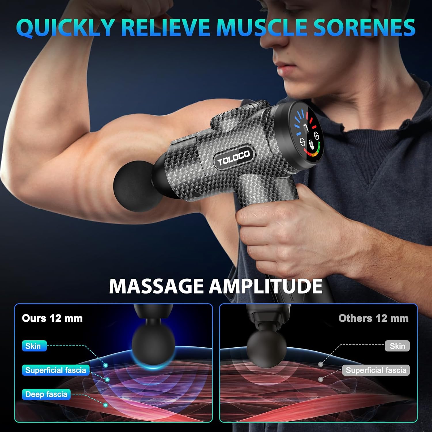 TOLOCO Massage Gun, Deep Tissue Back Massage for Athletes for Pain Relief, Percussion Massager with 10 Massages Heads & Silent Brushless Motor