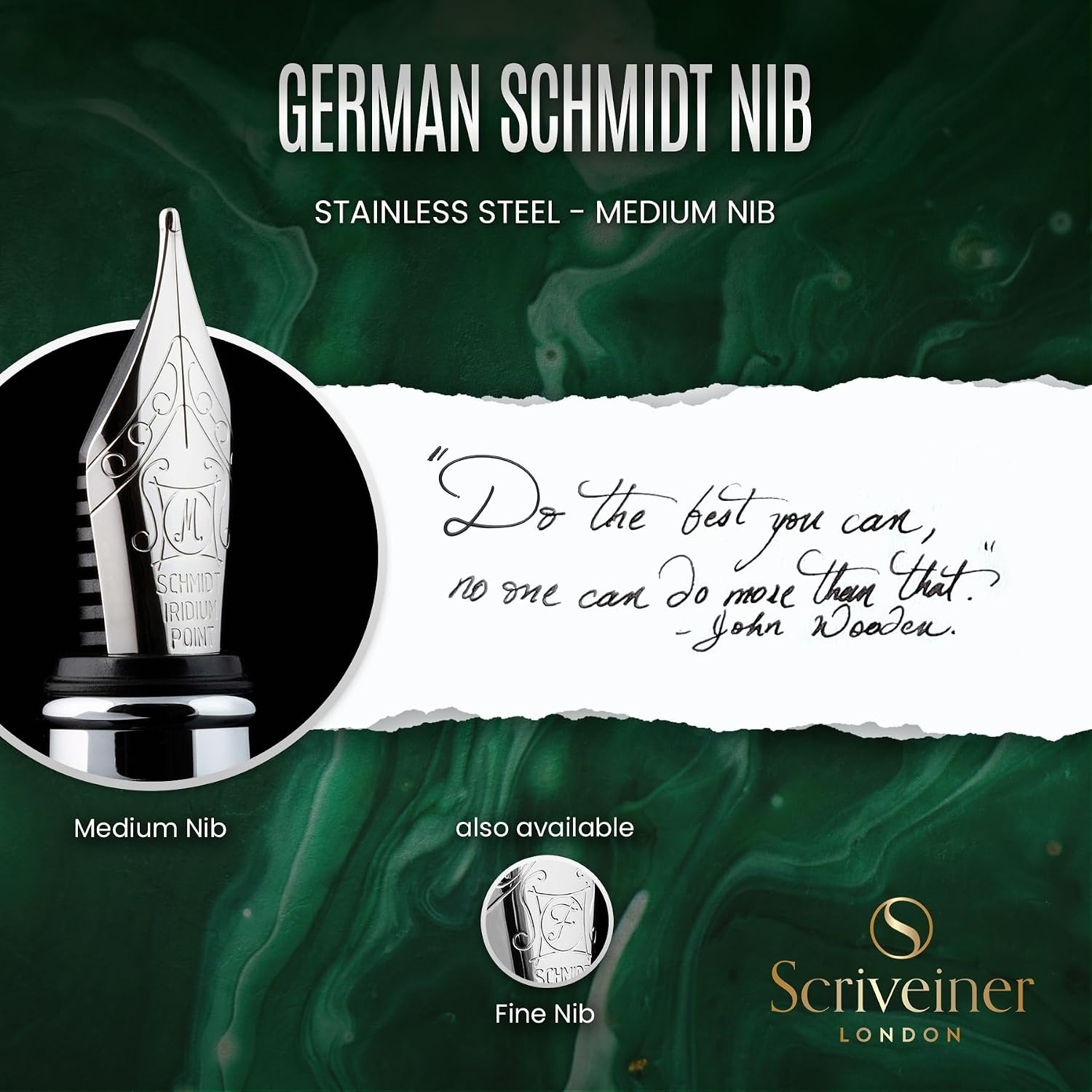 Scriveiner Silver Chrome Fountain Pen - Stunning Luxury Pen, Real Gold Finish Schmidt Gilded Nib (Medium), Best Pen Gift Set for Men & Women