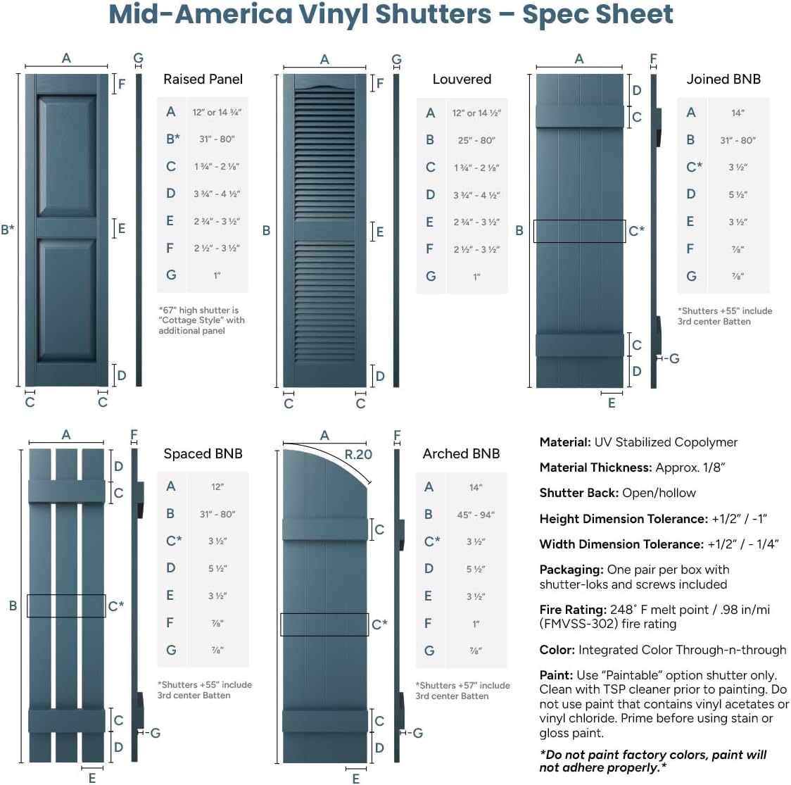 Mid America 00021247002 Standard Size Williamsburg Double Panel Vinyl Shutters, w/Installation Shutter-Lok's & Matching Screws (Per Pair), 002, 12"W x 47"H, Black