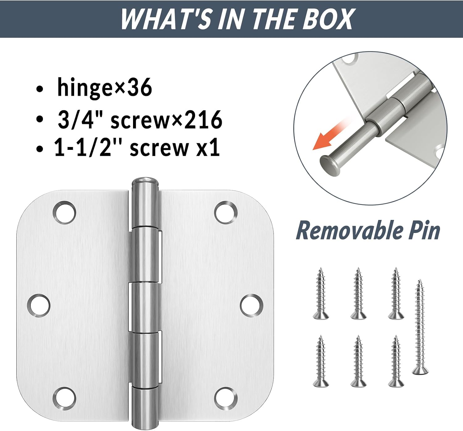 HOSOM 18 Pack 3.5 Inch Brushed Nickel Interior Door Hinges, 5/8 Radius, Satin Nickel 3 1/2 Interior Door Hinges, 3.5 "x 3.5" Silver Hardware