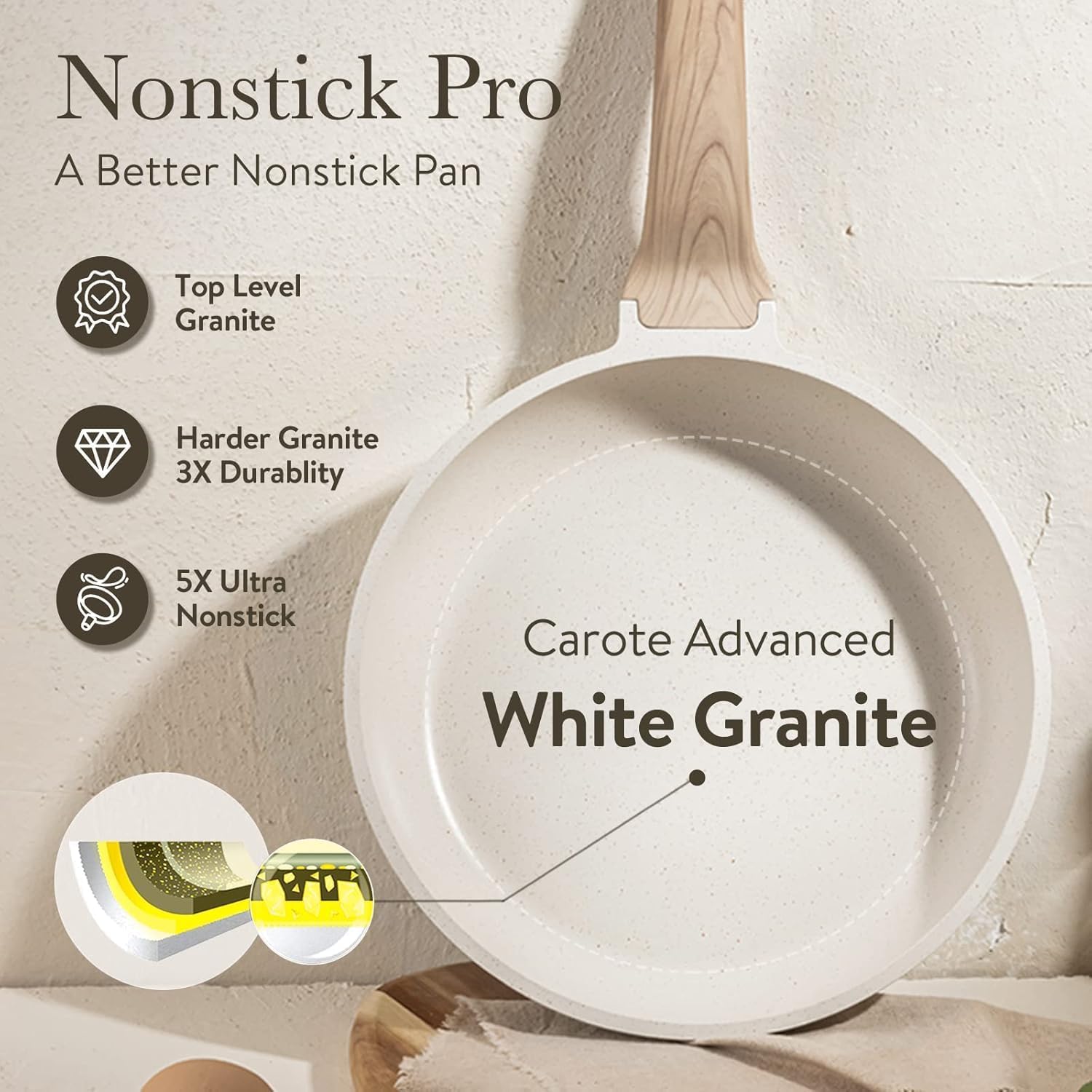 CAROTE Nonstick Frying Pan, 8 Inch Classic Granite Skillet | Kitchen Healthy Non Toxic Stone Cookware,All-Stovetop Compatible, Cool Handle, Easy to Clean, PFOA Free
