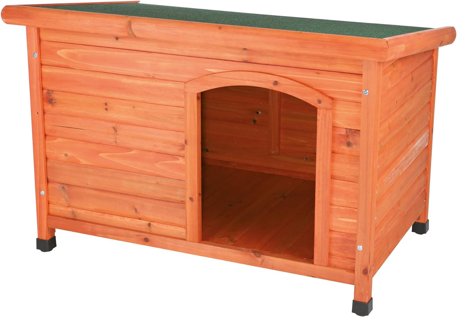 Trixie Natura Classic Dog House - Wooden Outdoor Shelter with Weatherproof Sealer, Hinged Roof & Adjustable Legs for Medium Dogs - Gray - 27 x 41 x 28.5 in