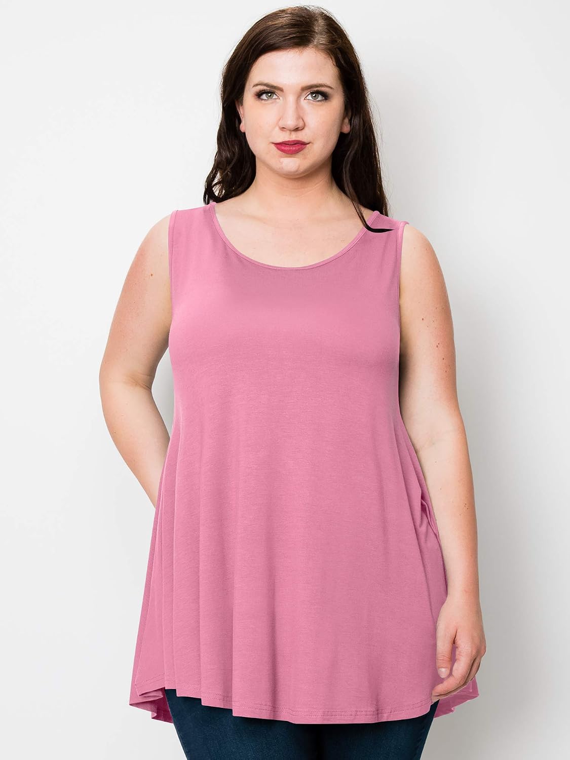 Lock and Love Women Solid Short Sleeve/Sleeveless Tunic for Leggings Swing Tunic Flare Tank Tops S-5XL Plus Size Made in USA