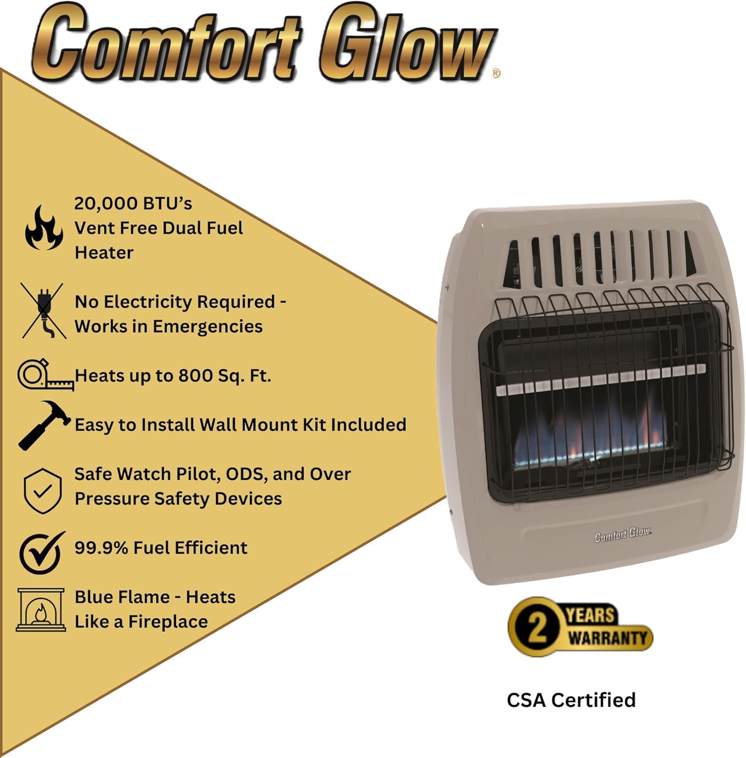 WORLD MKTG OF AMERICA/IMPORT KWD258 20000 BTU Dual Gas Wall Heater | Gas Heater for Indoor Use, Natural Gas or Liquid Propane, Thermostat