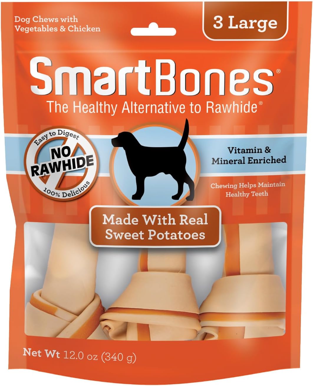 SmartBones Large Chews, Treat Your Dog to a Rawhide-Free Chew Made with Real Meat and Vegetables | With With Real Chicken, Easy To Digest Chew, Vitamin & Mineral Enriched, Helps Maintain Healthy Teeth, For Large Dogs