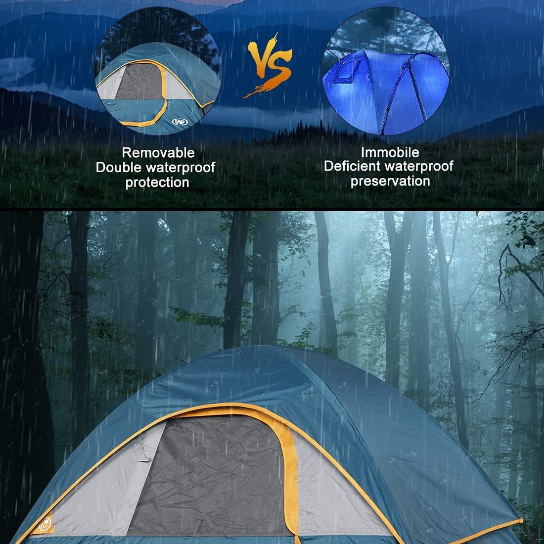 Camping Tent 2-4 Person, Waterproof Windproof Tent with Rainfly Easy Set up-Portable Dome Tents for Camping…