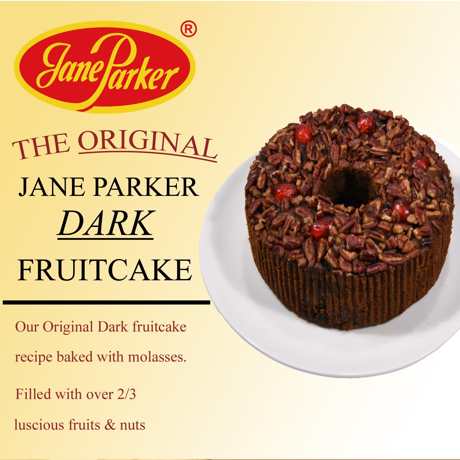 Jane Parker Fruitcake Dark Fruit Cake 2 Pound (32 Ounce) in a Box-Holiday Cake-Christmas Cake-Thanksgiving Cake