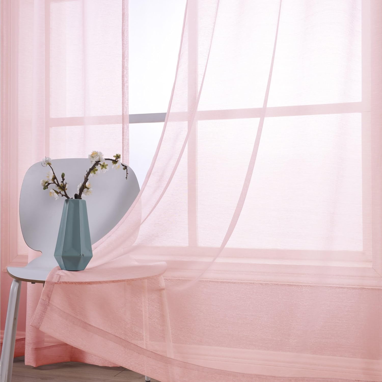 KOUFALL White Sheer Curtains 72 Inches Long for Bedroom Set of 2 Panels Grommet Faux Linen Window Voile Semi Baisc Decorative Sheer Curtains for