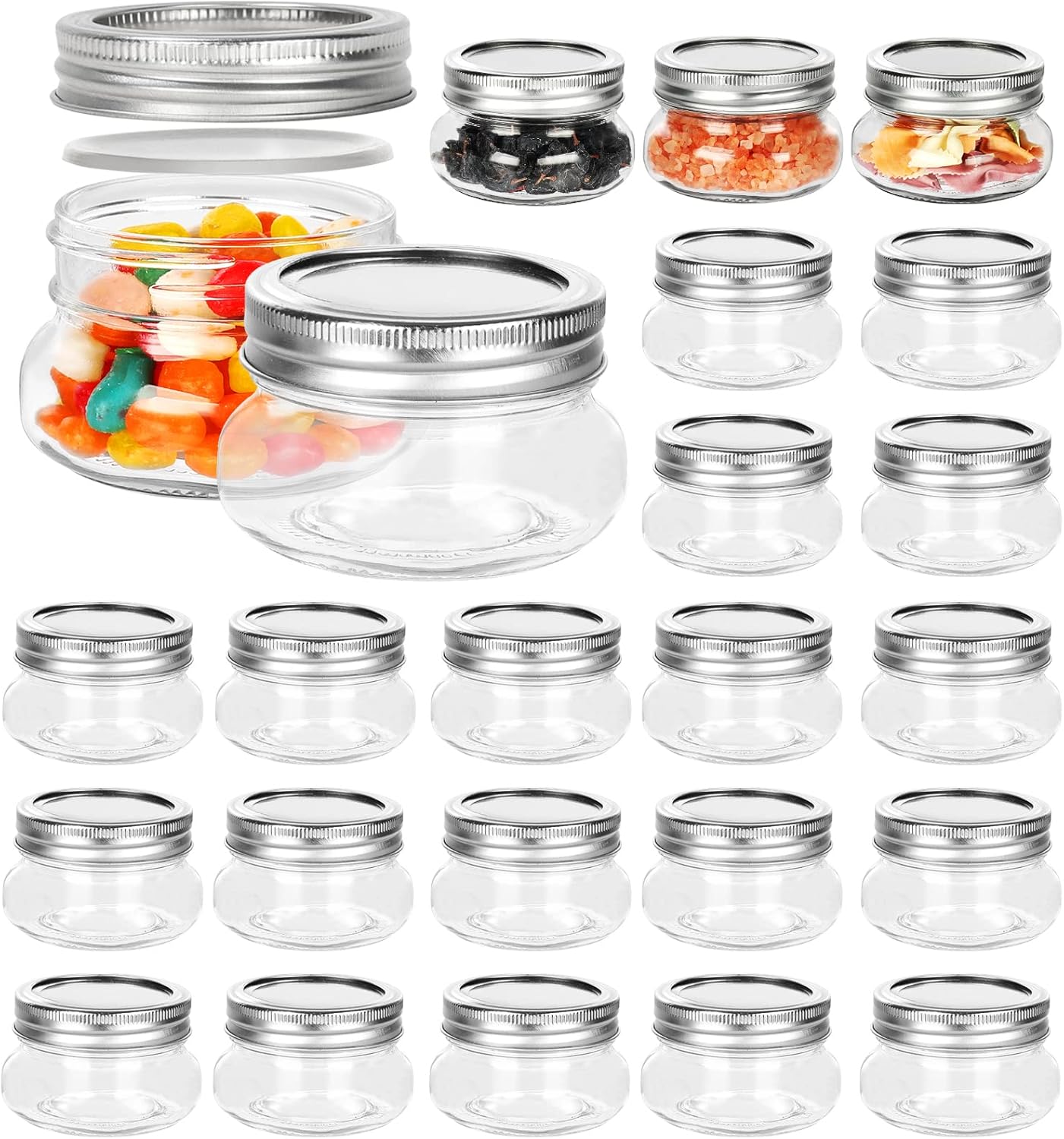 Betrome 24 Pack 4 oz Glass Mason Jars, Canning Jars with Regular Lids | 120ml Glass Storage Containers for Overnight Oats, Jam, Jelly,Honey, Beans, Spice, Wedding Party Favors, Shower Favors