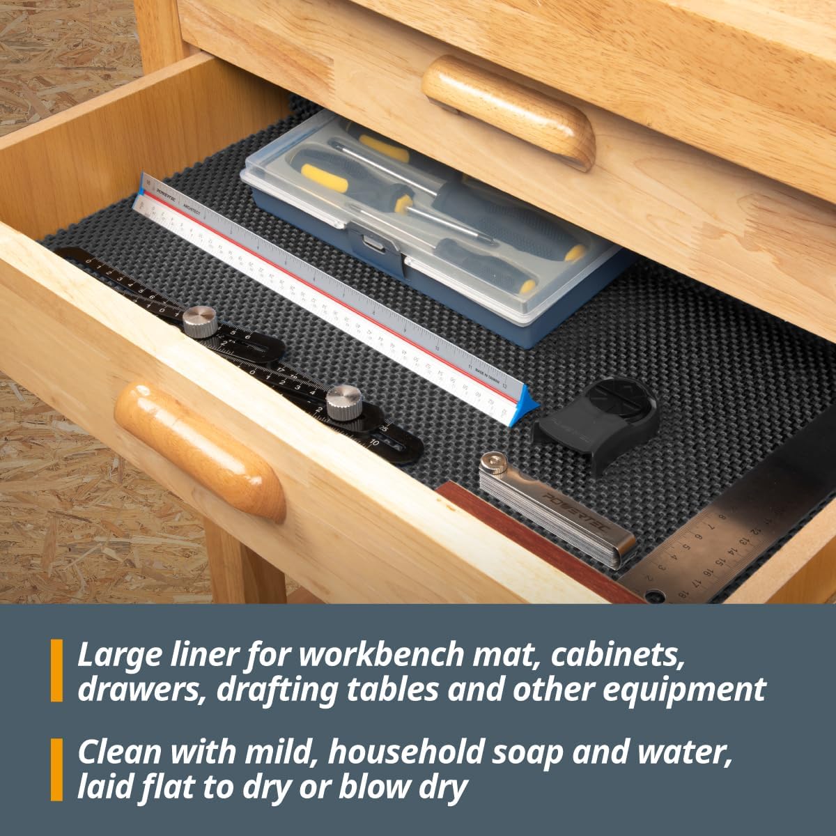 POWERTEC Heavy Duty Non Slip Mat, Anti Slip Mat, 24" x 48" Non Slip Pad Tool Mats for Woodworking Router, Workshop, Sanding, Cabinet, Workbench, Toolbox Drawer & Shelf Liner (71014)