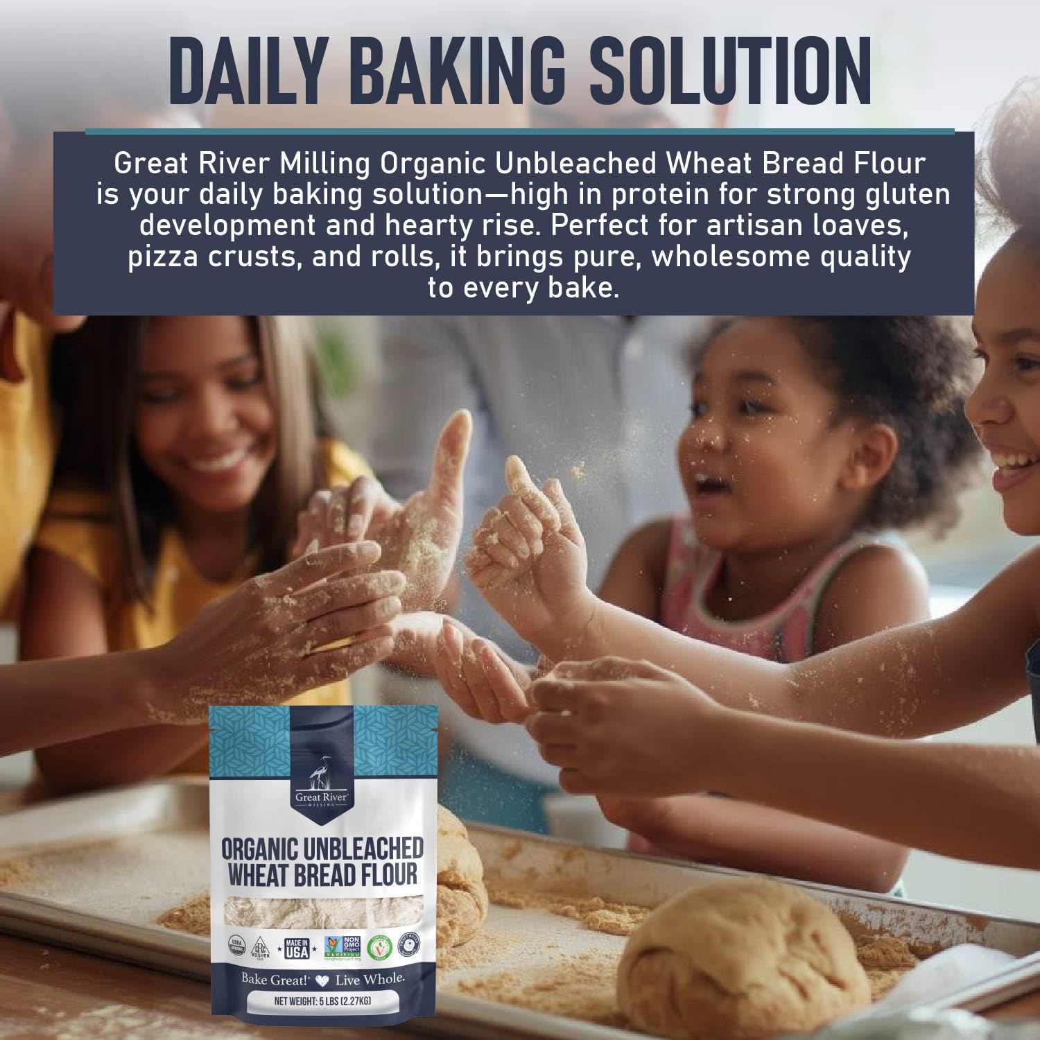 Great River Milling Organic Bread Flour, Unbleached, 25 lb