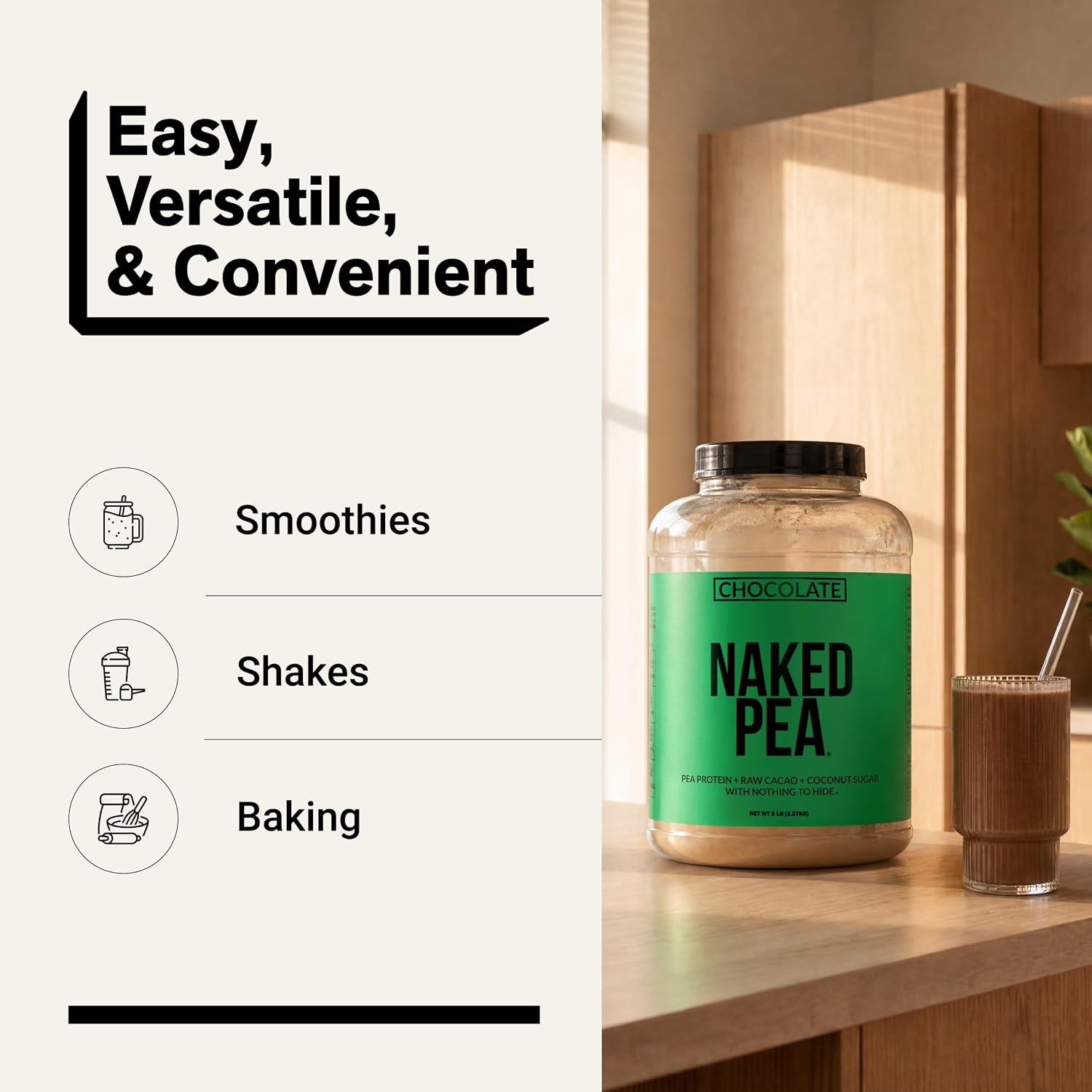 NAKED Pea - 5LB 100% Pea Protein Powder from North American Farms - Unflavored Vegan Pea Protein Isolate - NSF Certified, Plant Protein Powder, Easy to Digest - 76 Servings
