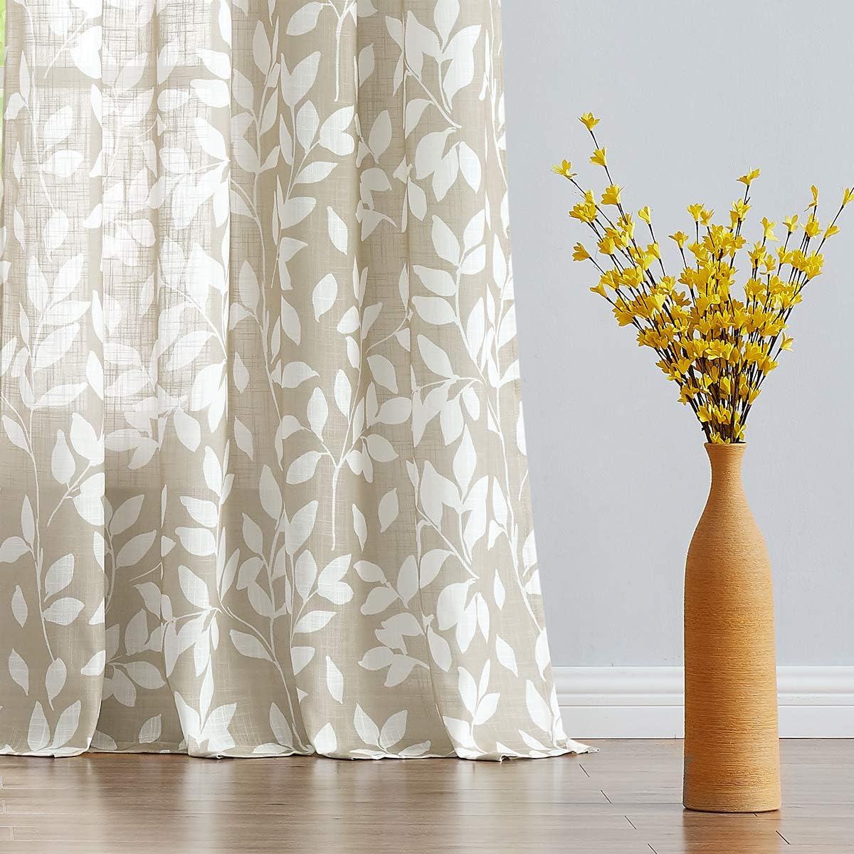 Leaf Semi Sheer Curtains for Bedroom Living Room 52x72" Taupe White Print 2