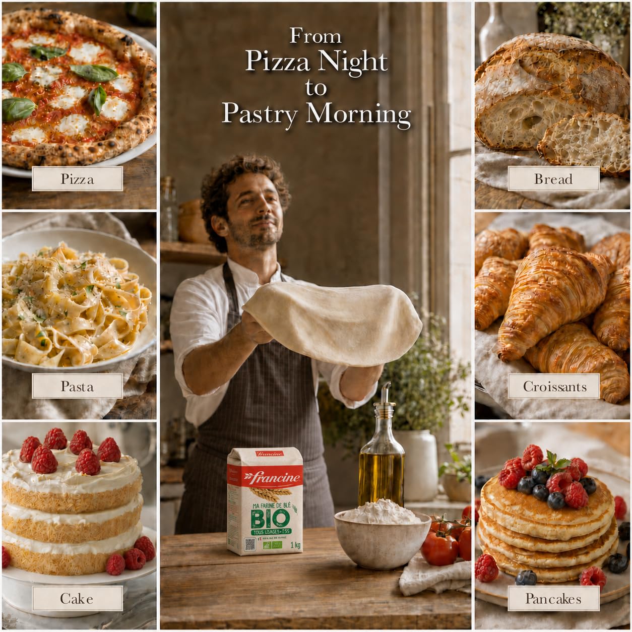 Francine Organic T55 All-Purpose French Flour, EU Certified, 2.2lb (2-Pack)