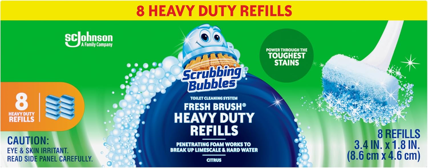 Scrubbing Bubbles Toilet Bowl Wand Cleaner Refills, Fresh Brush Heavy Duty Cleaner Toilet Refill Pads, Removes Limescale & Odors, Citrus Scent, 8 Count (Pack of 1)