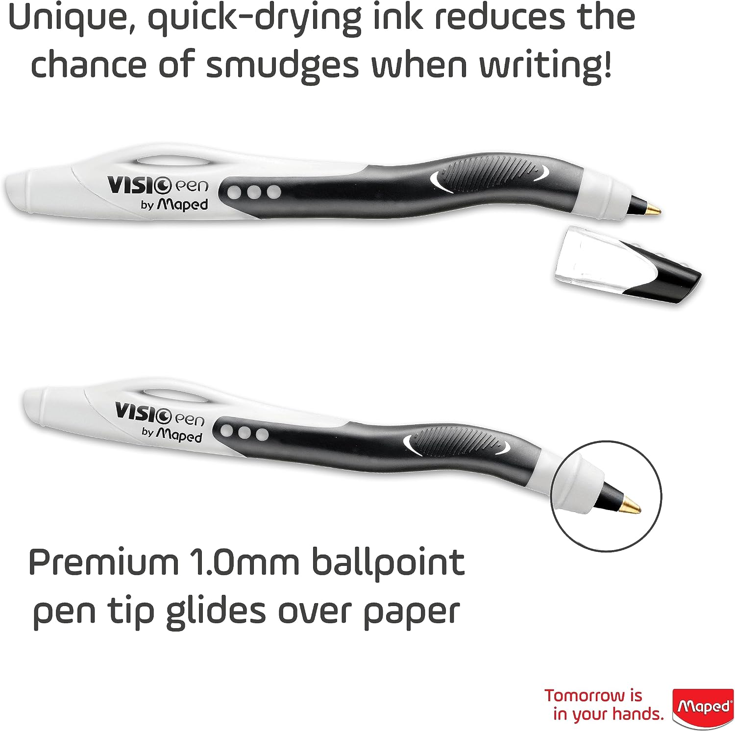 Maped - Visio - Left-handed ballpoint pens - Black ink - 2 count | Smudge-Resistant Quick Dry Technology - Ergonomic Comfort Grip - Smooth Consistent Writing - School Office Home Use