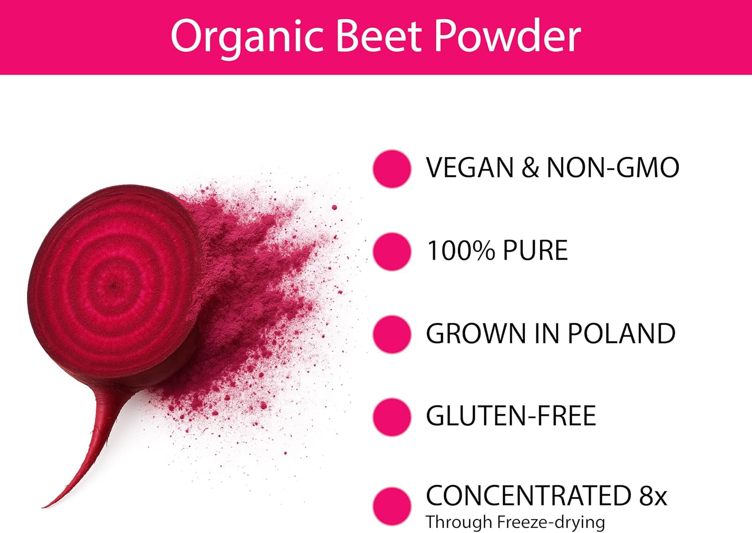KOYAH - Organic Beet Powder, Freeze-Dried: 30 Servings | 1 Scoop = 1/2 Beet, Whole-Root Powder, 100% Pure Beetroot, No Additives