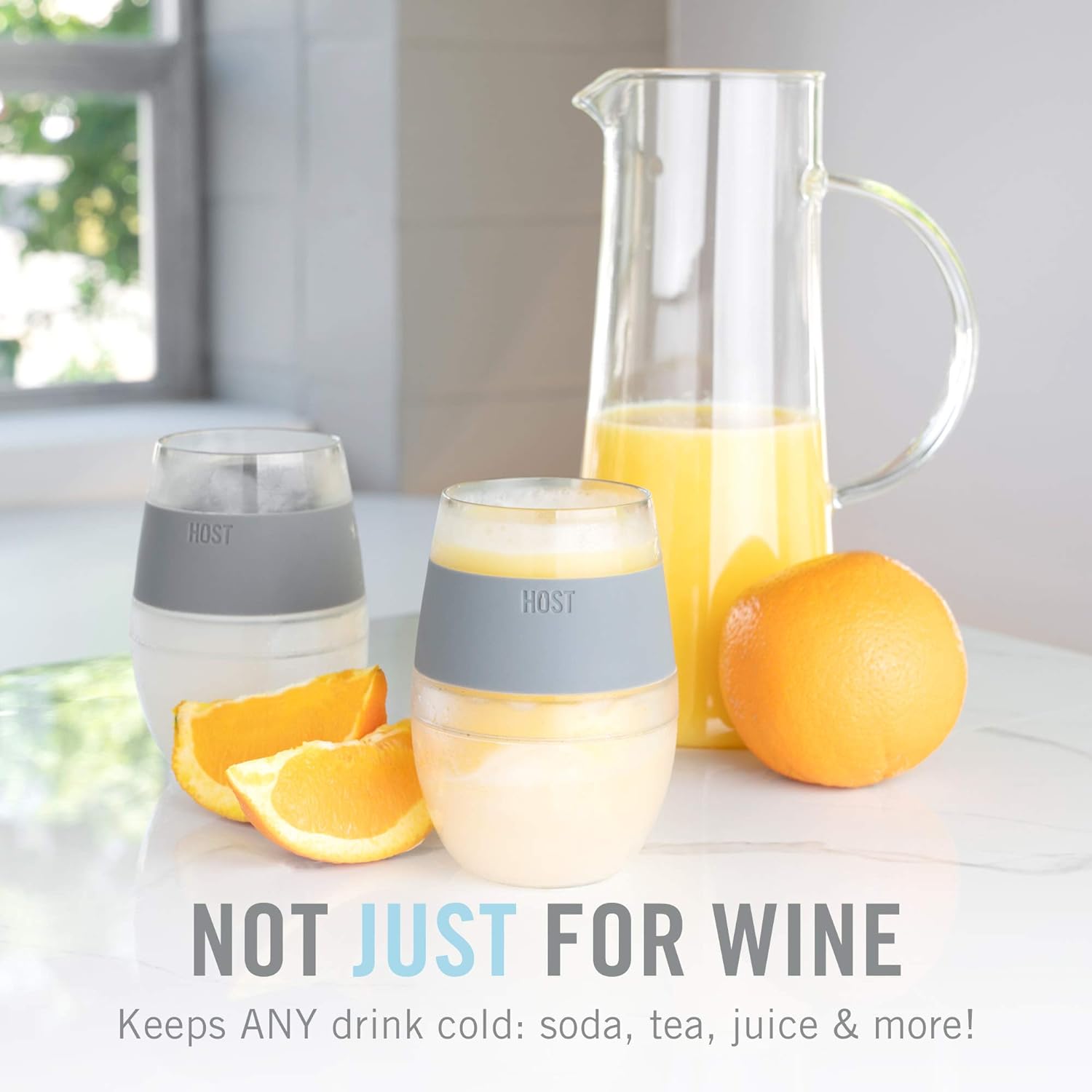 Host Wine Freeze Cup Set of 2 - Plastic Double Wall Insulated Drink Cup, Freezable Vacuum Insulated Wine Glasses, 8.5 oz Blue