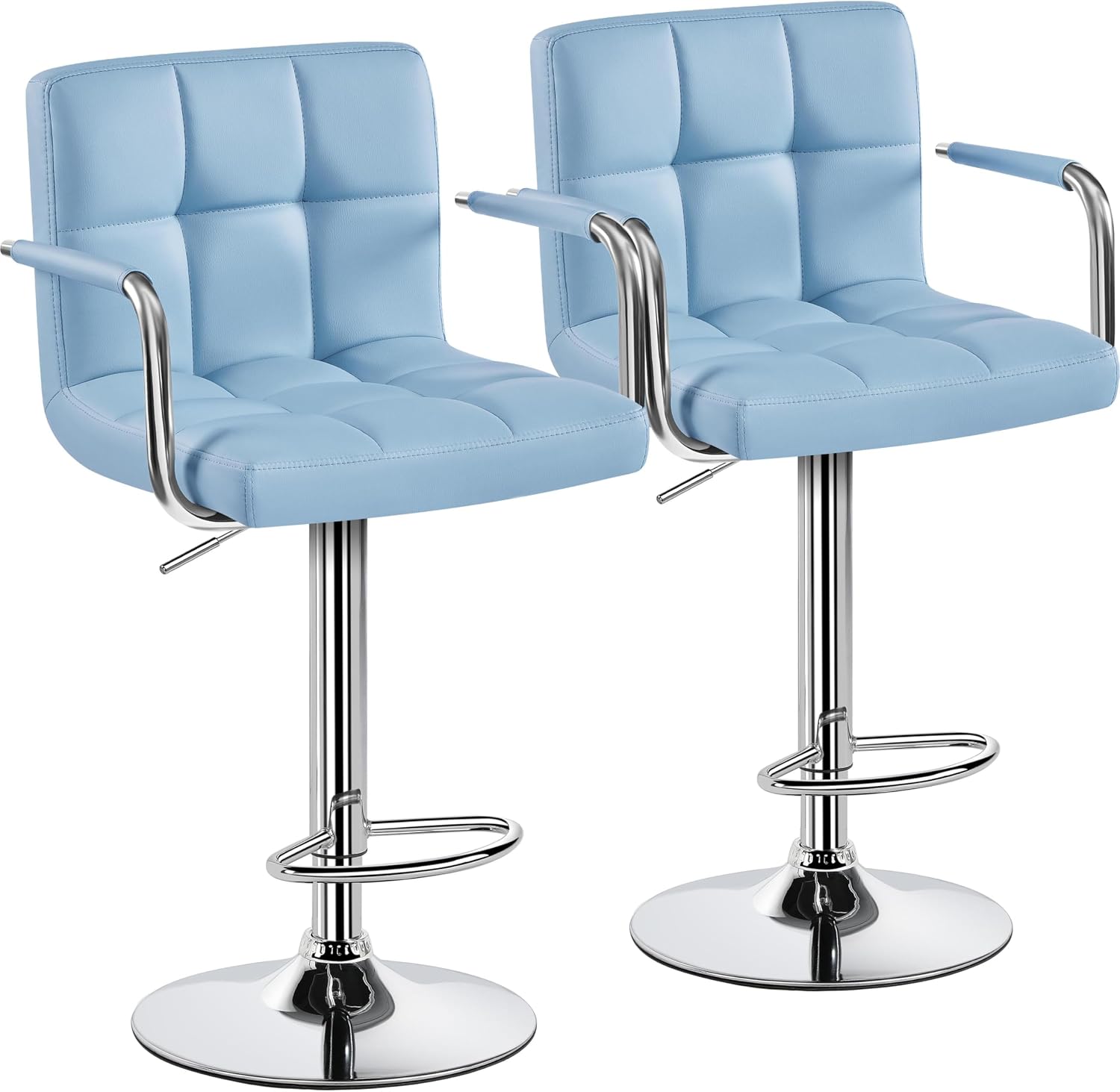 Yaheetech Bar Stools Set of 2, Swivel with Backs, Adjustable Height, White | 360° Swivel Barstools Feature Padded PU Leather Seats, Supportive Backs, 300 lb Capacity for Kitchen Islands