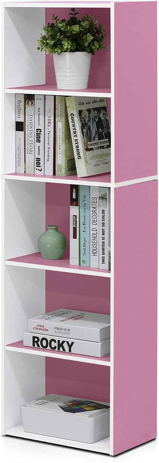 Furinno LUDER Book Shelf, 5-Cube Bookshelf, Reversible Bookcase, 9.4 x 19.5 x 31.5, Easy Assembly, for Living Room, Bedroom, Home Office, White