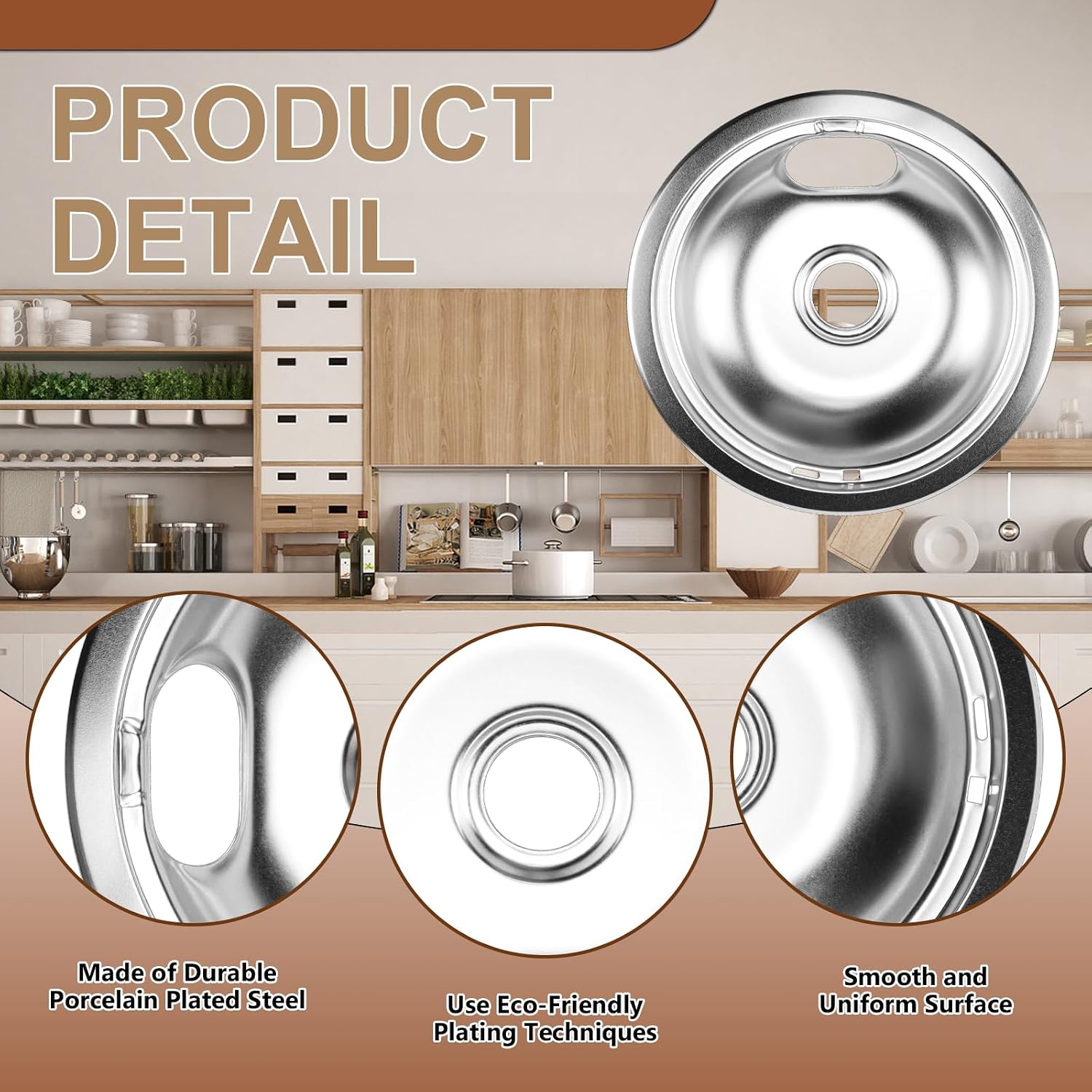 W10290350 W10290353 Porcelain Burner Drip Pans Compatible with Whirl-pool Electric Stove Range Top Drip Bowls Includes 1 Large 8-Inch and 3 Small