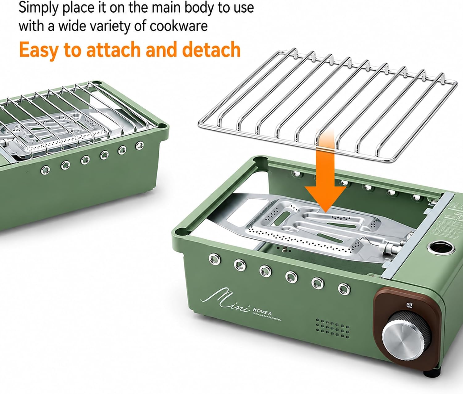 Kovea Guibada Mini Portable Gas Stove KGG-1805EM, All-in-One Camping Cookware with Grill Pan, Pot Support, and Versatile Serving Lid