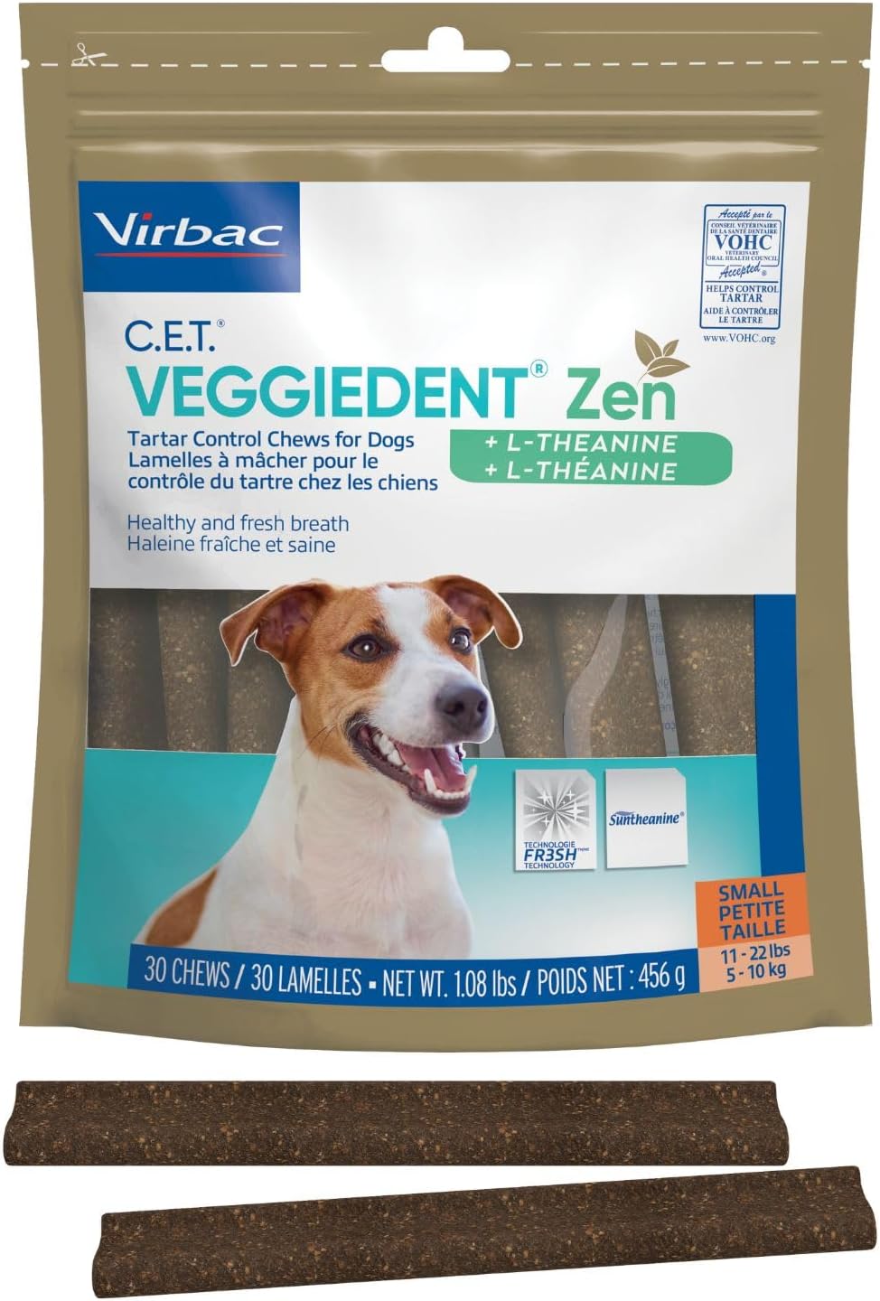 C.E.T. Veggiedent Fr3sh & Zen Plaque and Tartar Control Chews for Dogs, S