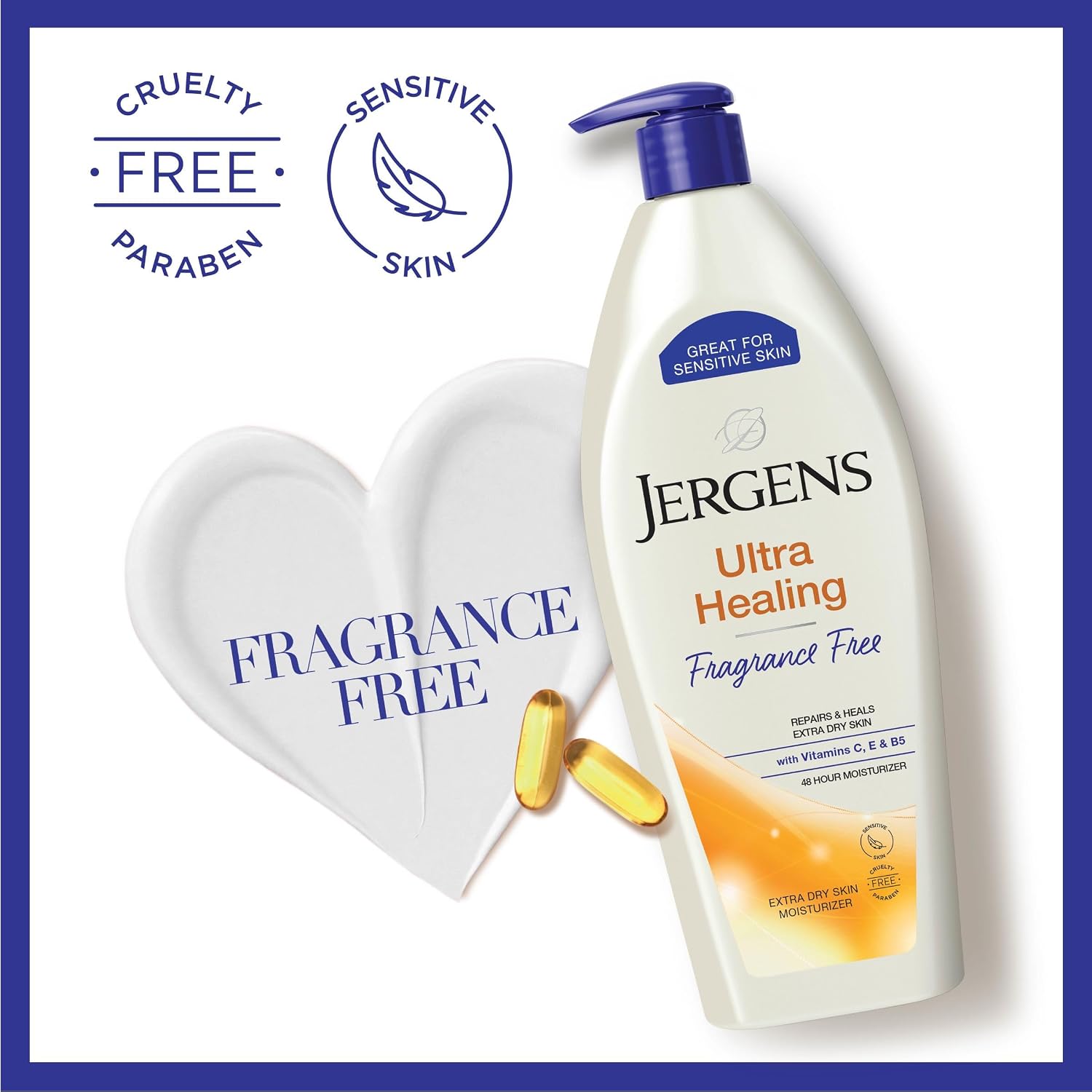 Jergens Ultra Healing Dry Skin Lotion, Hand and Body Moisturizer for Quick Absorption into Extra Dry Skin with Hydralucence Blend, Vitamins C, E and B5, White, 32oz