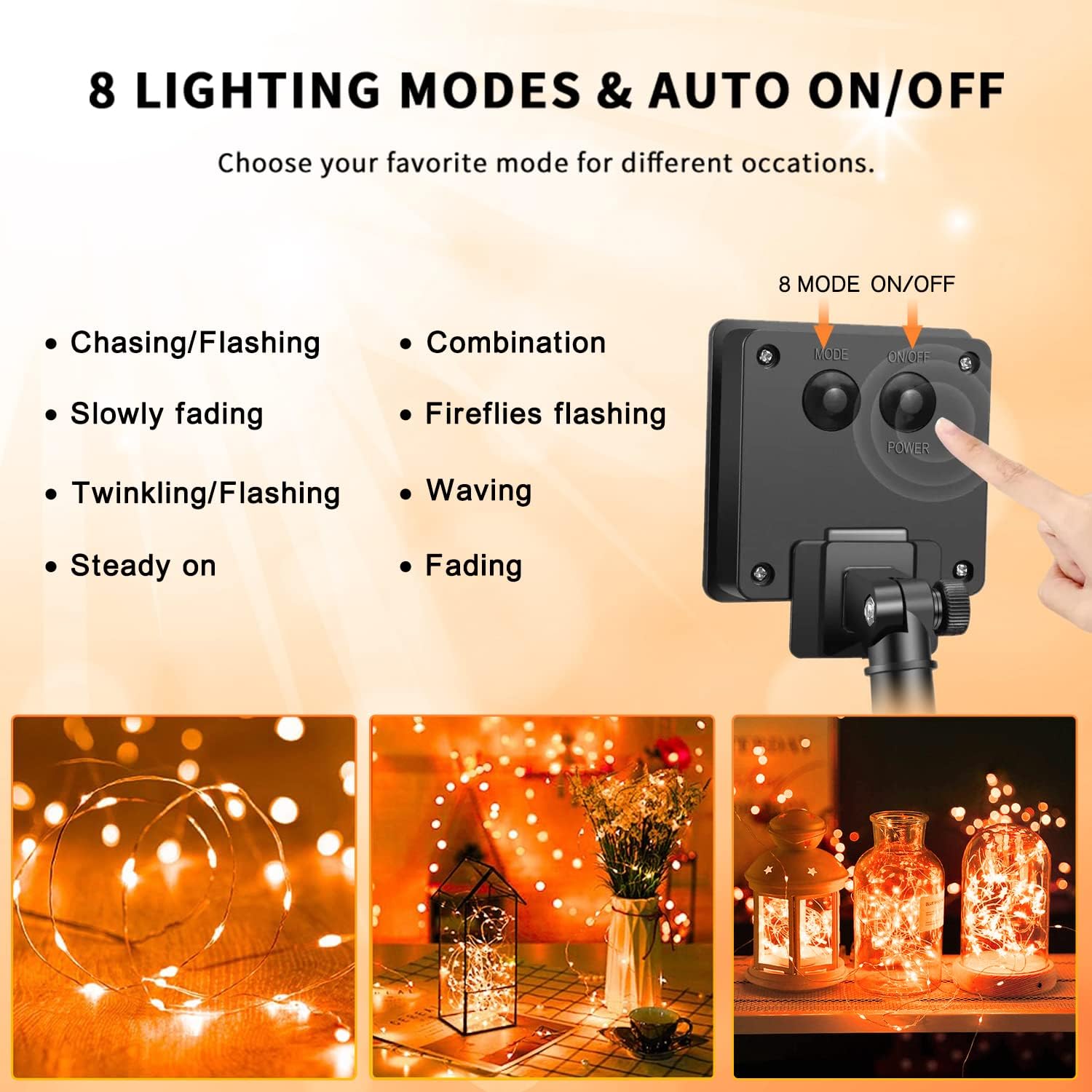 JMEXSUSS 2 Pack Solar String Lights Outdoor Total 66FT 200LED Fairy Lights | Outdoor Waterproof, 8 Modes Solar Christmas Lights for Outside Garden Tree Patio Yard Wedding Christmas Decorations, White
