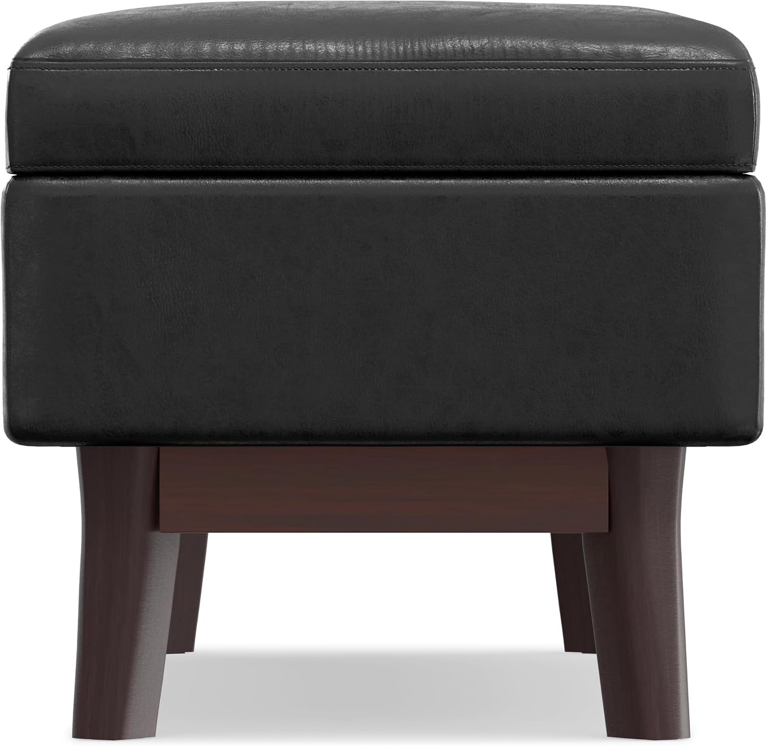 SIMPLIHOME Owen 34" Wide Vegan Leather Lift Top Ottoman in Dark Blue