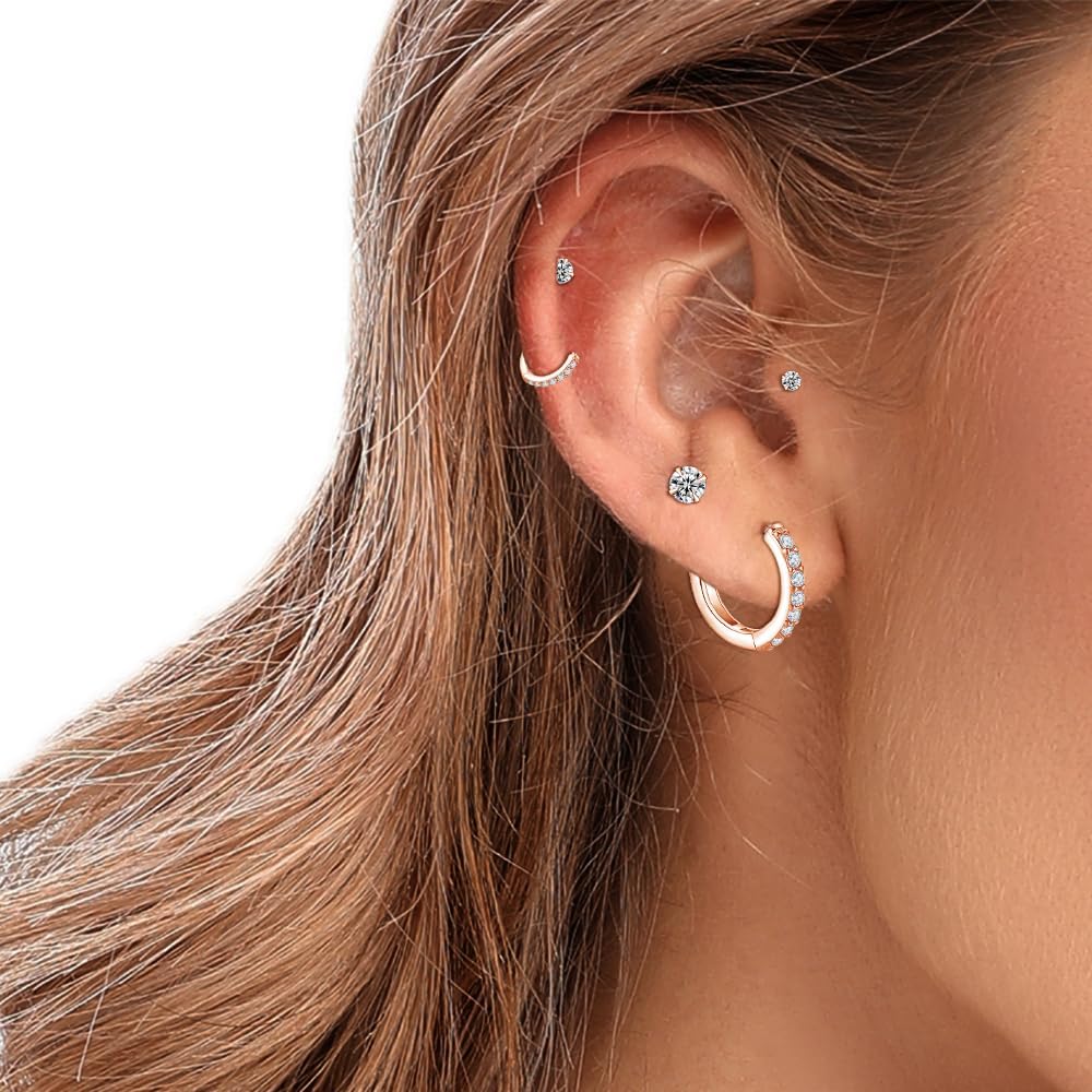 Dlihc 6 Pairs Sterling Silver Hoop and Stud Earrings Set for Women Men