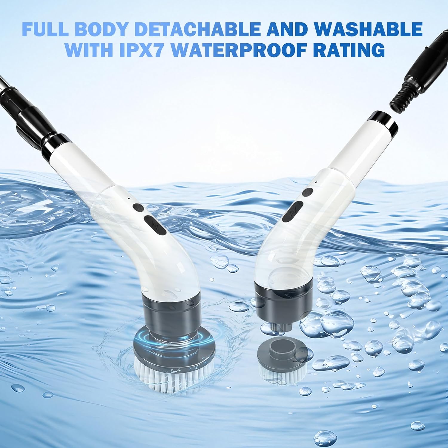 Electric Spin Scrubber, Cordless Shower Scrubber with 9 Scrub Brushes, 2 Speed & Battery Level Display
