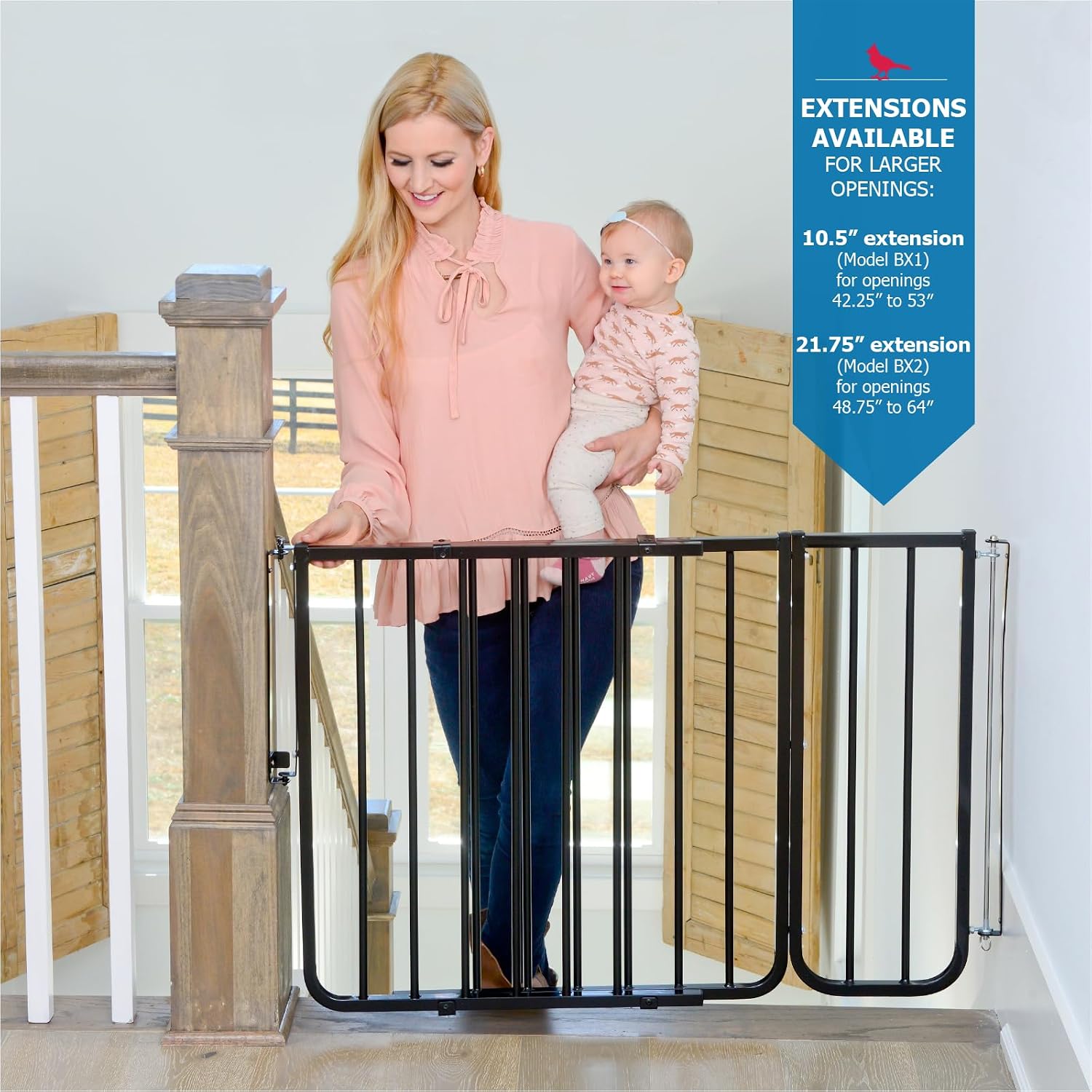 Cardinal Gates SS30 Stairway Special Baby and Pet Gate, 27-42.5 in, Black | One-hand latch, two-way swing and angle-mount hardware for babies and pets