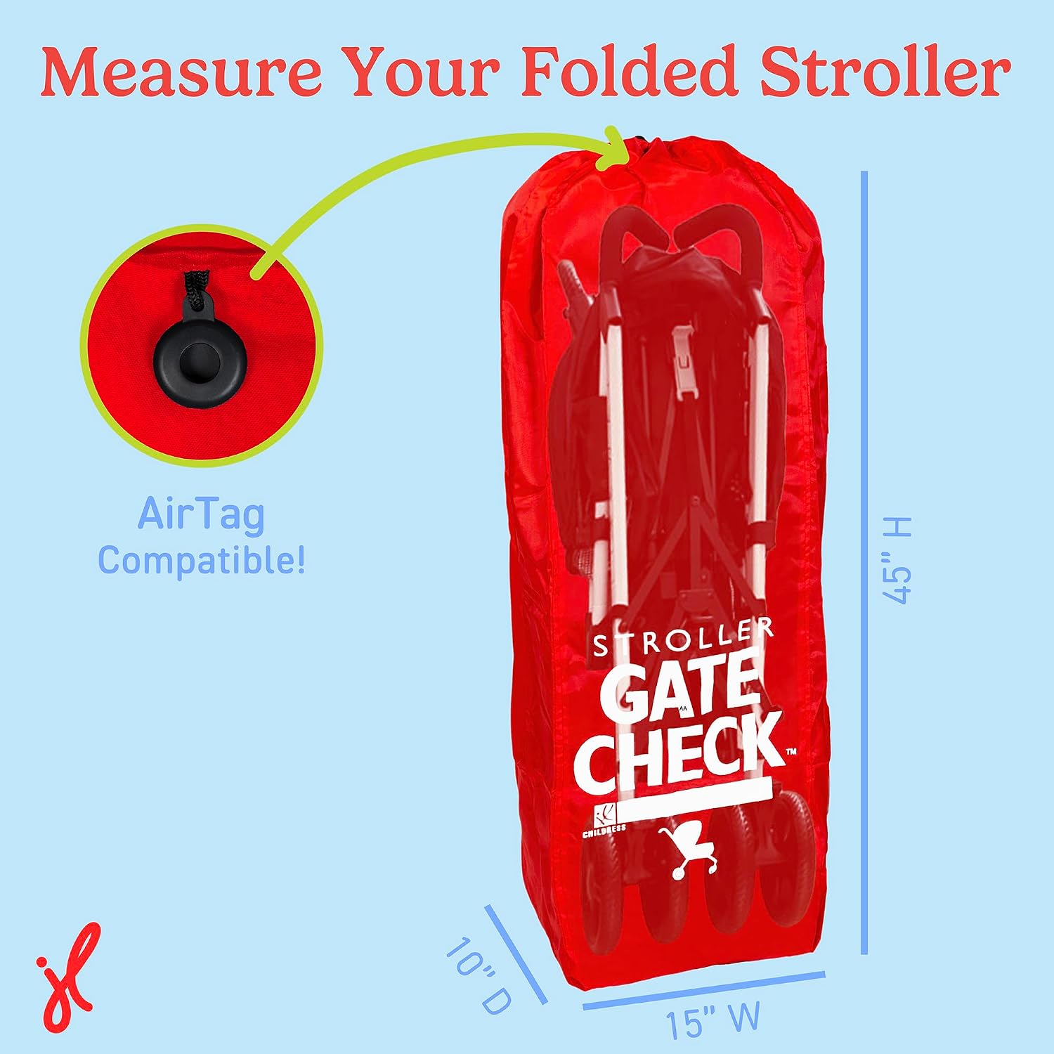 J.L. Childress Gate Check Bag for Umbrella Strollers - Travel Bag for Airplane, Fits Most Single Umbrella Baby Strollers, Airport Accessories for Gate Check, Flying Essentials - Red