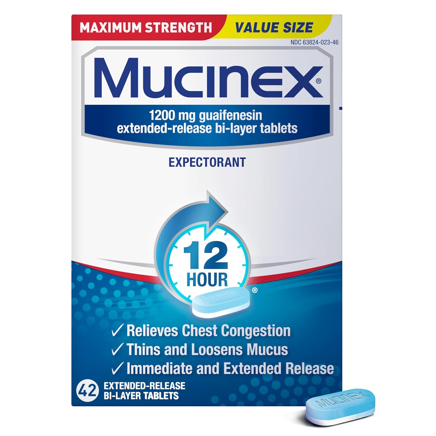 Chest Congestion, Mucinex Maximum Strength 12 Hour Extended Release Tablets, 42ct