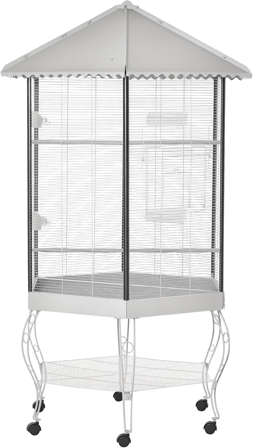 PawHut 44" Hexagon Covered Canopy Portable Aviary Flight Bird Cage With Storage | Hexagon