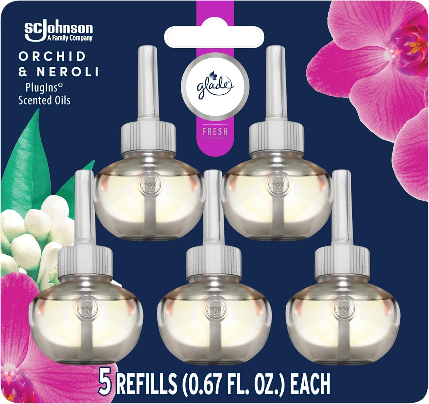Glade PlugIns Refills Air Freshener, Sea Mist & Cypress, Scented and Essential Oils for Home and Bathroom, 0.67 Fl Oz, 5 Count