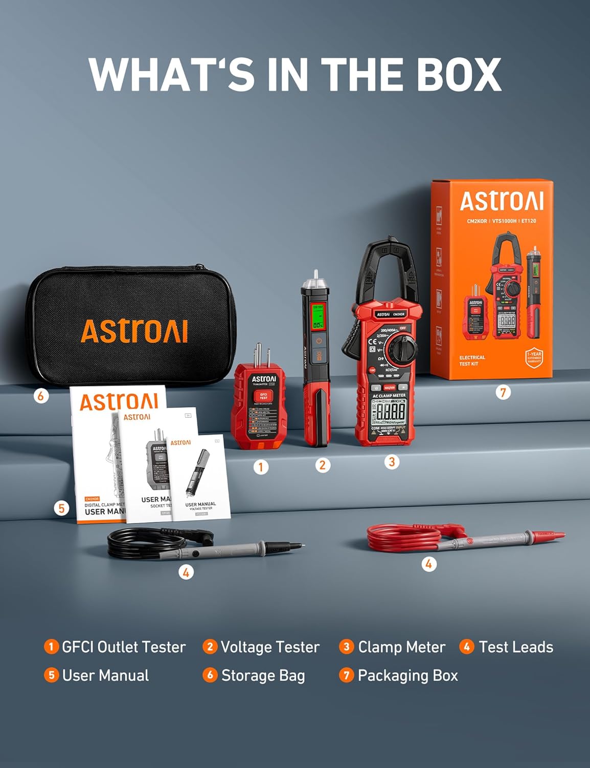 AstroAI Digital Clamp Meter Multimeter 2000 Counts Amp Voltage Tester Auto-ranging with AC/DC Voltage, AC Current, Resistance, Capacitance, Continuity