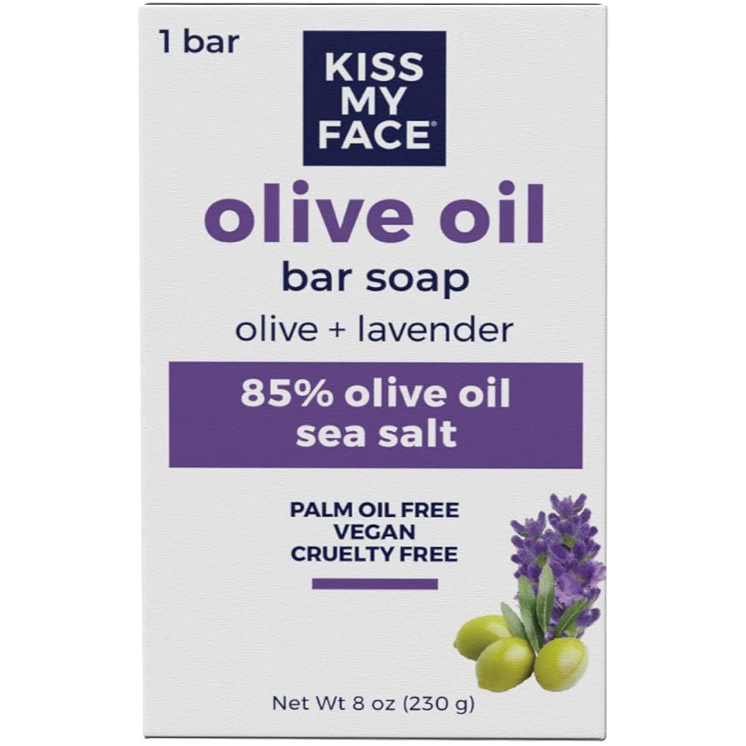 Kiss My Face Olive Oil & Lavender Bar Soap 8 oz (Pack of 2)