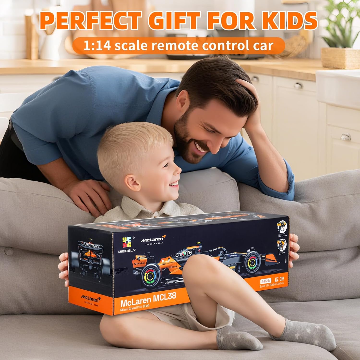 MIEBELY Official Licensed 1/14 McLaren F1 Remote Control Car for Adults Kid | MCL38 F1 RC Car, 2 Rechargeable Batteries
