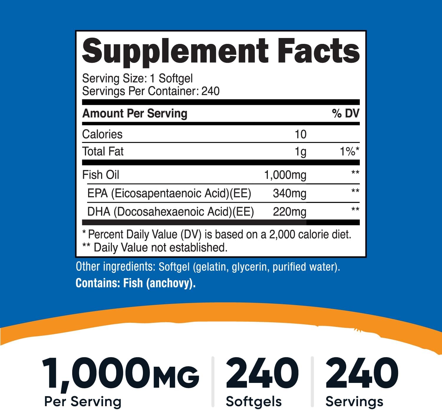 Nutricost Fish Oil Omega 3 Softgels with EPA & DHA, 240 Softgels, GMO-Free | 1000mg of Fish Oil, 560mg of Omega-3, Gluten Free