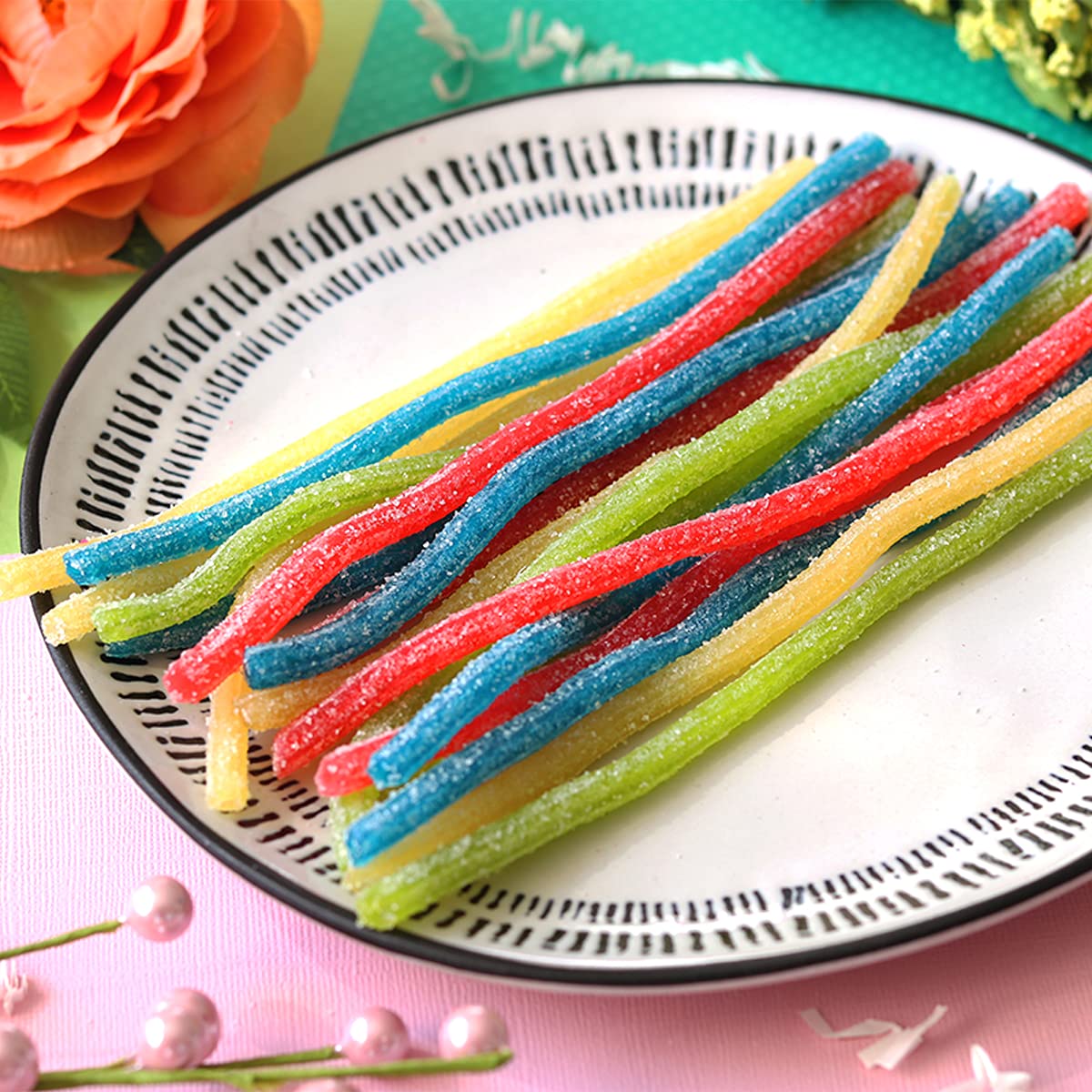 Sour Punch Straws, Rainbow Fruit Flavors, Chewy Sweet & Sour Candy, 2oz Tray (24 Pack)