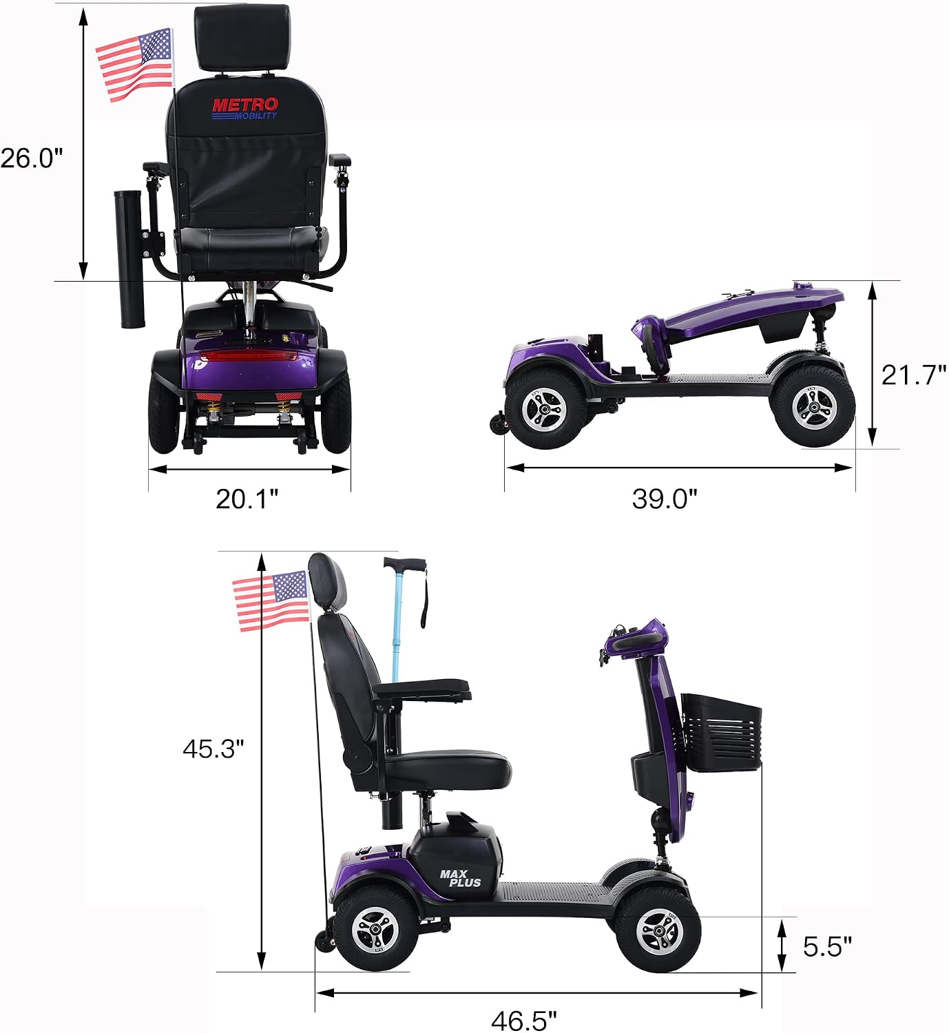 MetroMobility 15-25Miles 330lbs Electric Mobility Scooters for Seniors Blue