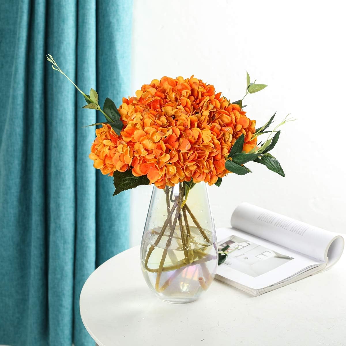 Kisflower 6pcs White Hydrangea Artificial Flowers - Faux Hydrangea Flowers, Fake Silk Flowers for Table Centerpiece
