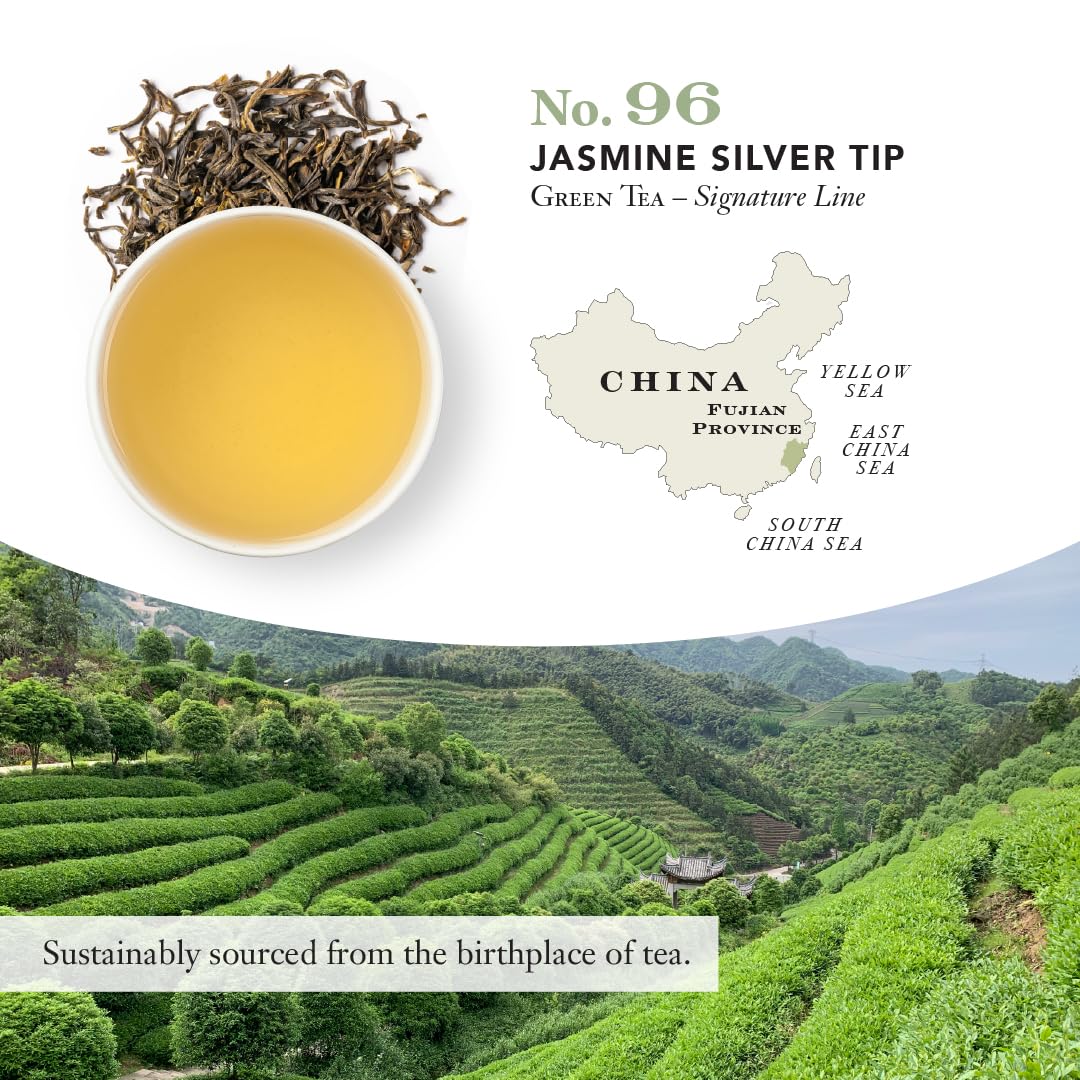 Steven Smith Teamaker, Jasmine Silver Tip, Green Tea, 15 Sachets 1.3oz each | Full Leaf Green Tea, Caffeinated, Sugar Free, Sustainably Grown