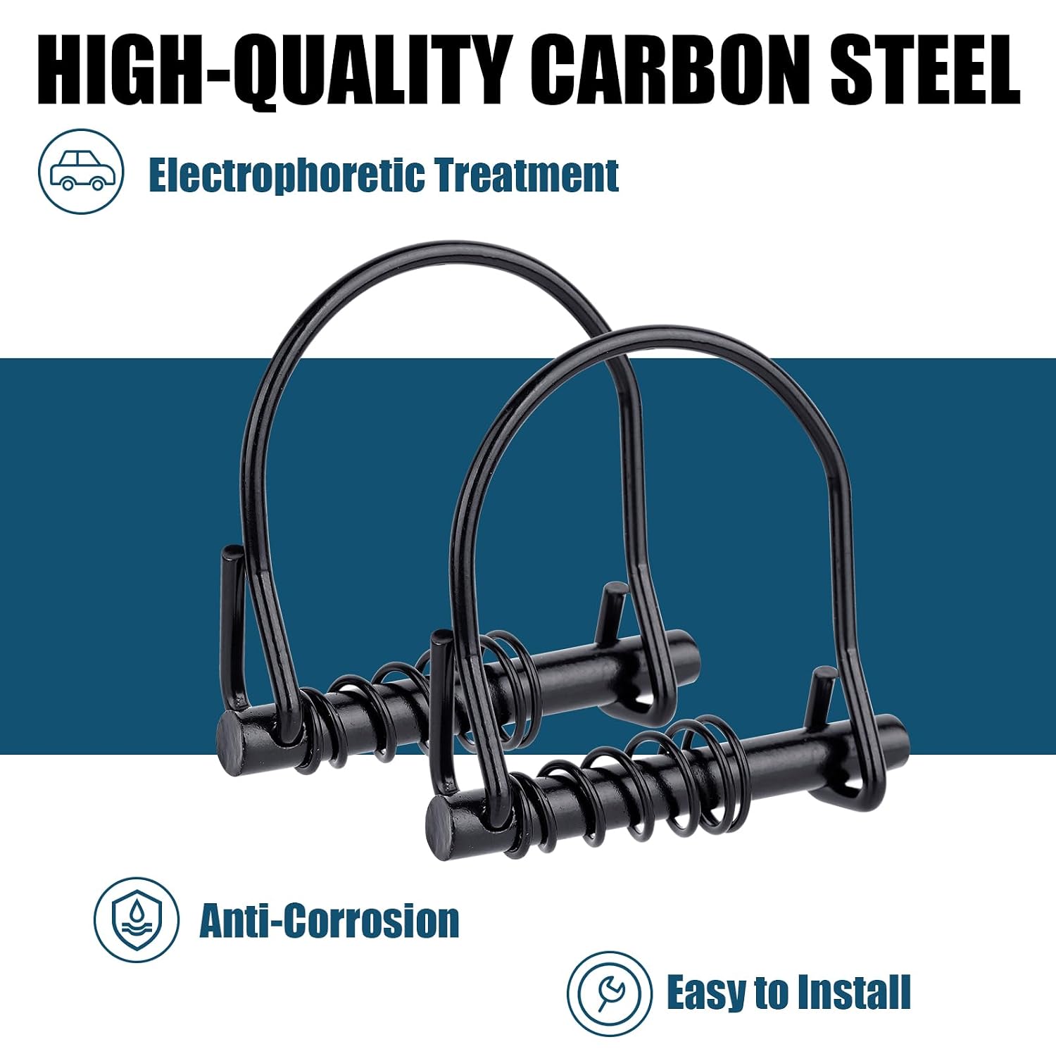 1/4 in Locking Pin with Spring 25 Pcs Silent Shaft Lock Pin, Black Arch Trailer Coupler Pins for Farm Trailers Wagons Towing