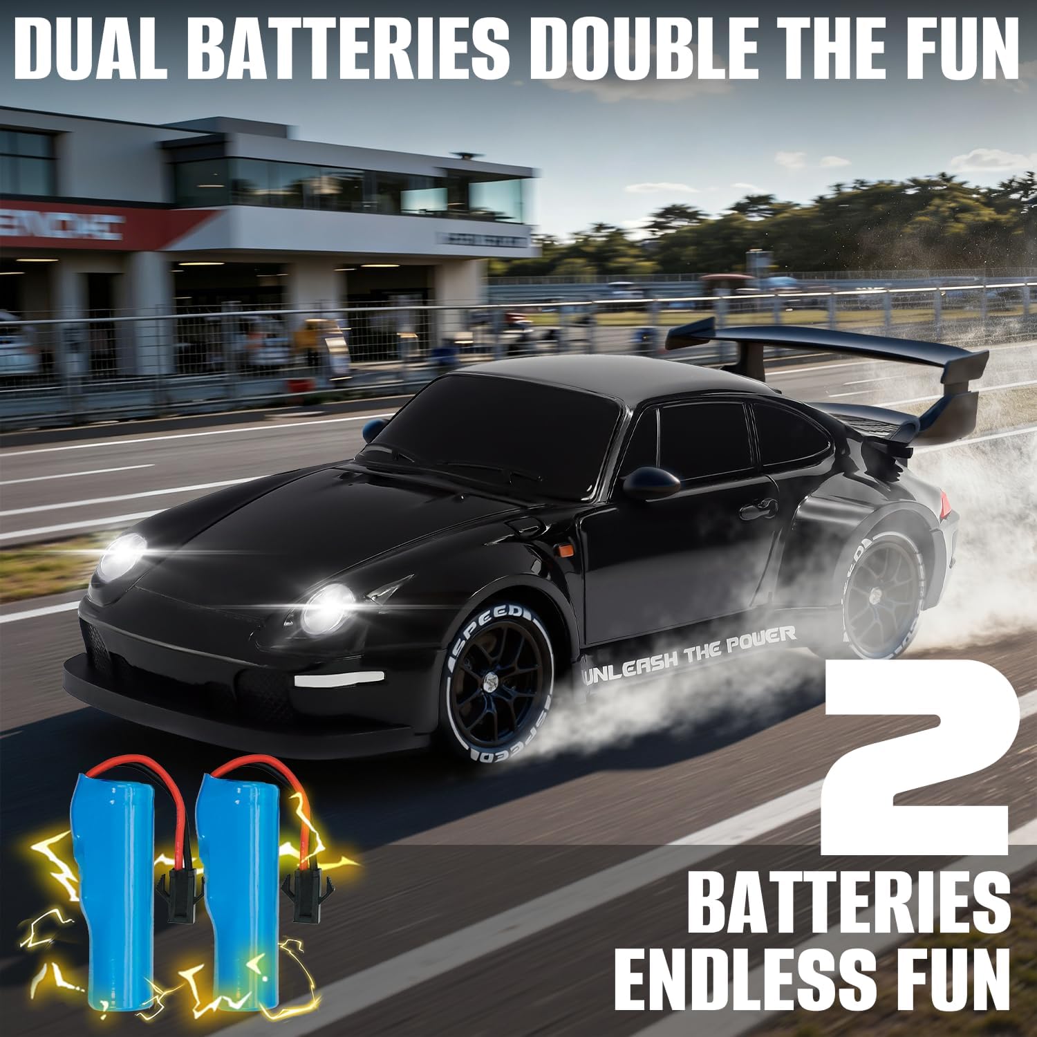 RC Drift Car,1:24 Scale Remote Control Car, 2.4GHz 20KM/H 4WD High Speed RC Cars for Kids with LED Light, Two Batteries,Drifting Tires,Racing Vehicle Toy for Adults Boys Girls Gray